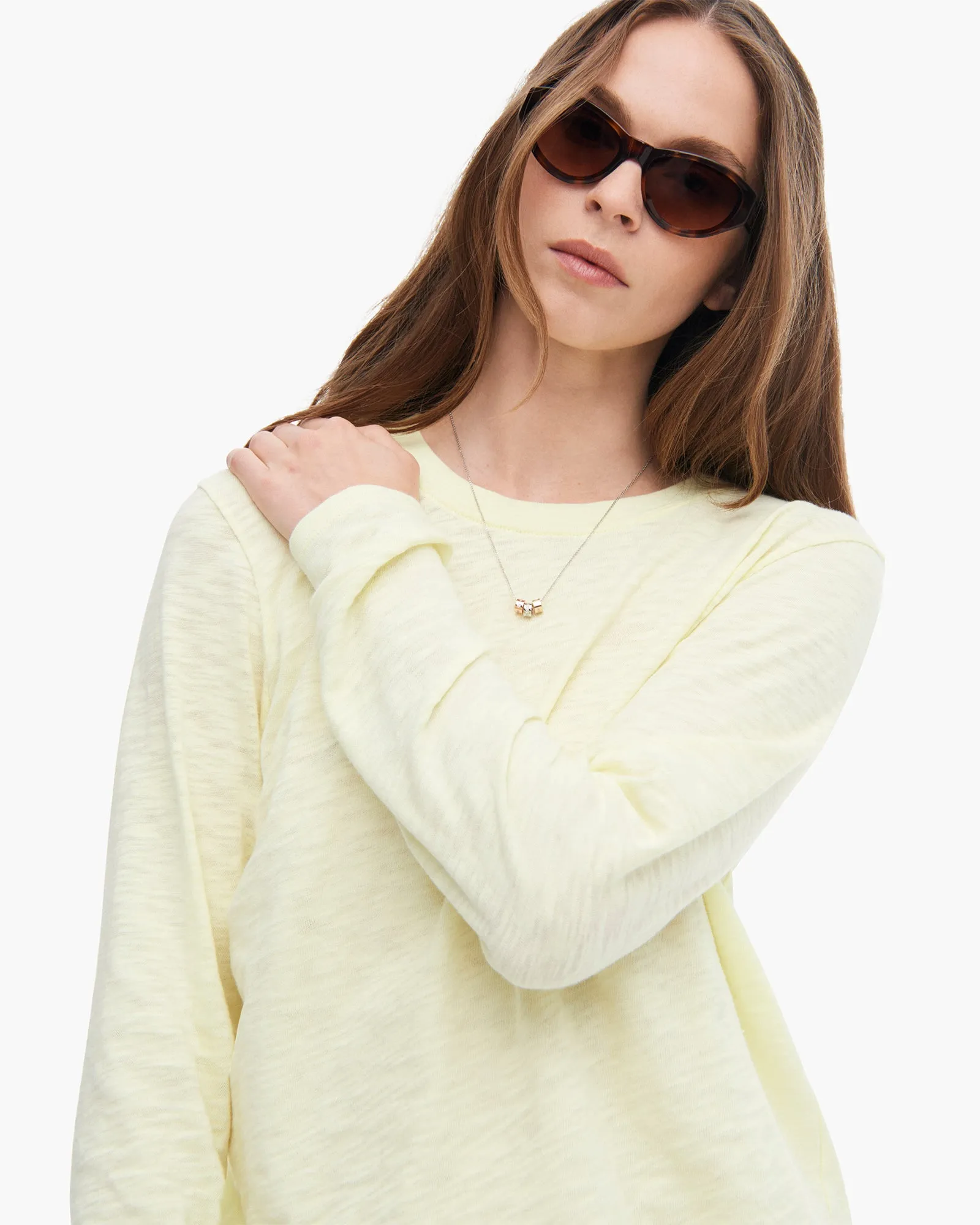 Lightweight Comfort Wear Athletic Fit Slub Jersey Long Sleeve Crop Tee - Tender Yellow