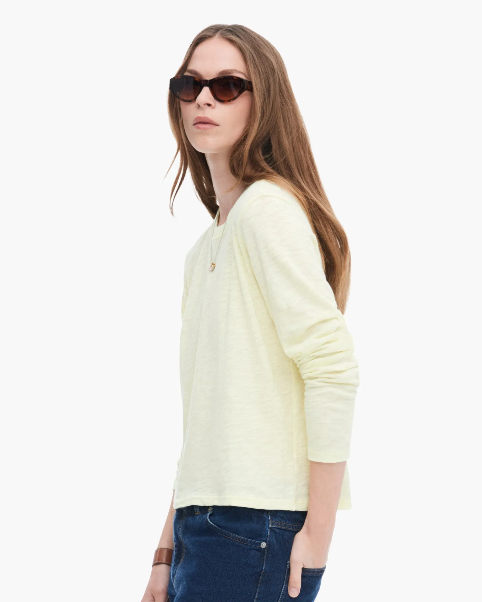 Slub Jersey Long Sleeve Crop Tee - Tender Yellow Oversized Cut