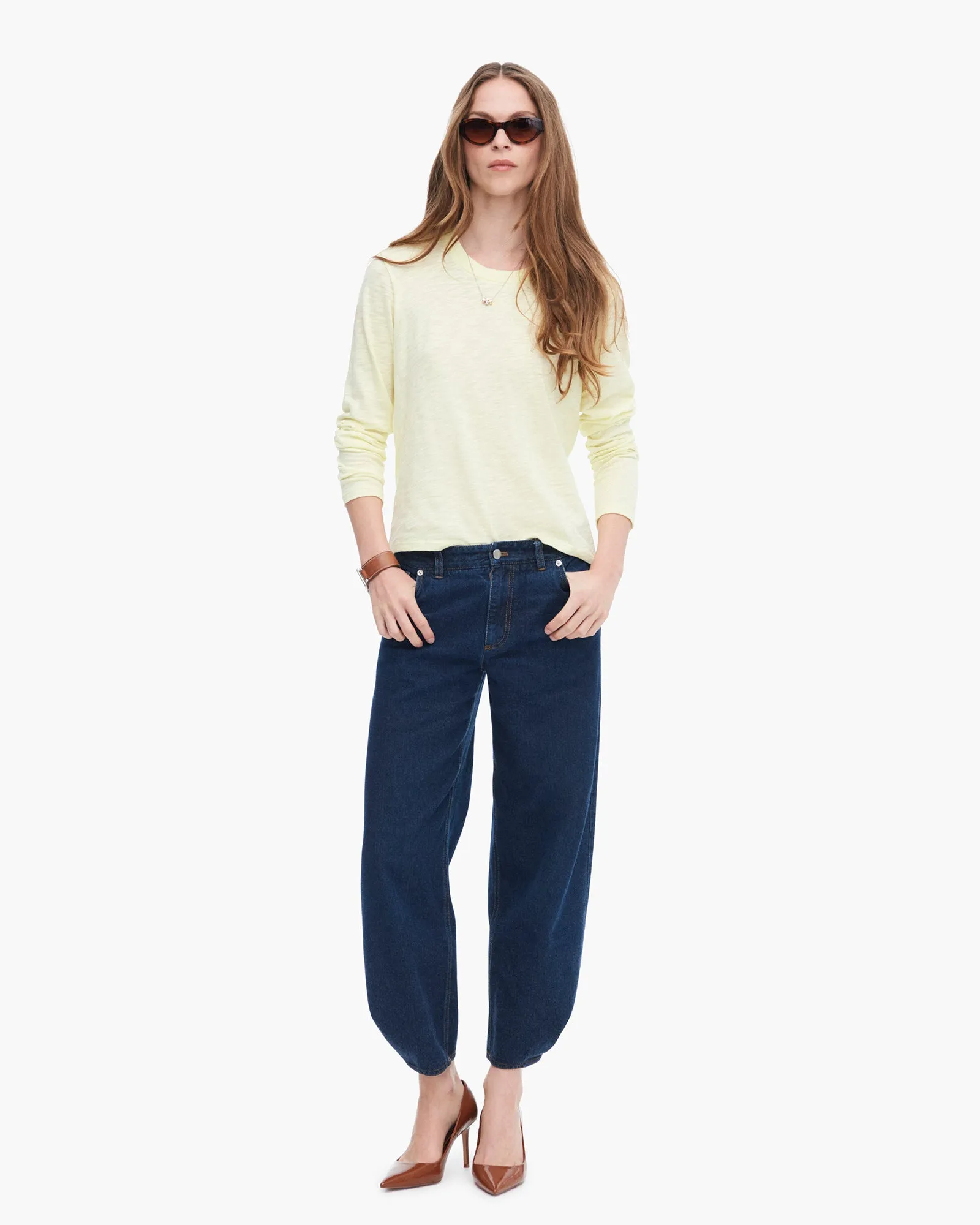 Versatile Top Slub Jersey Long Sleeve Crop Tee - Tender Yellow