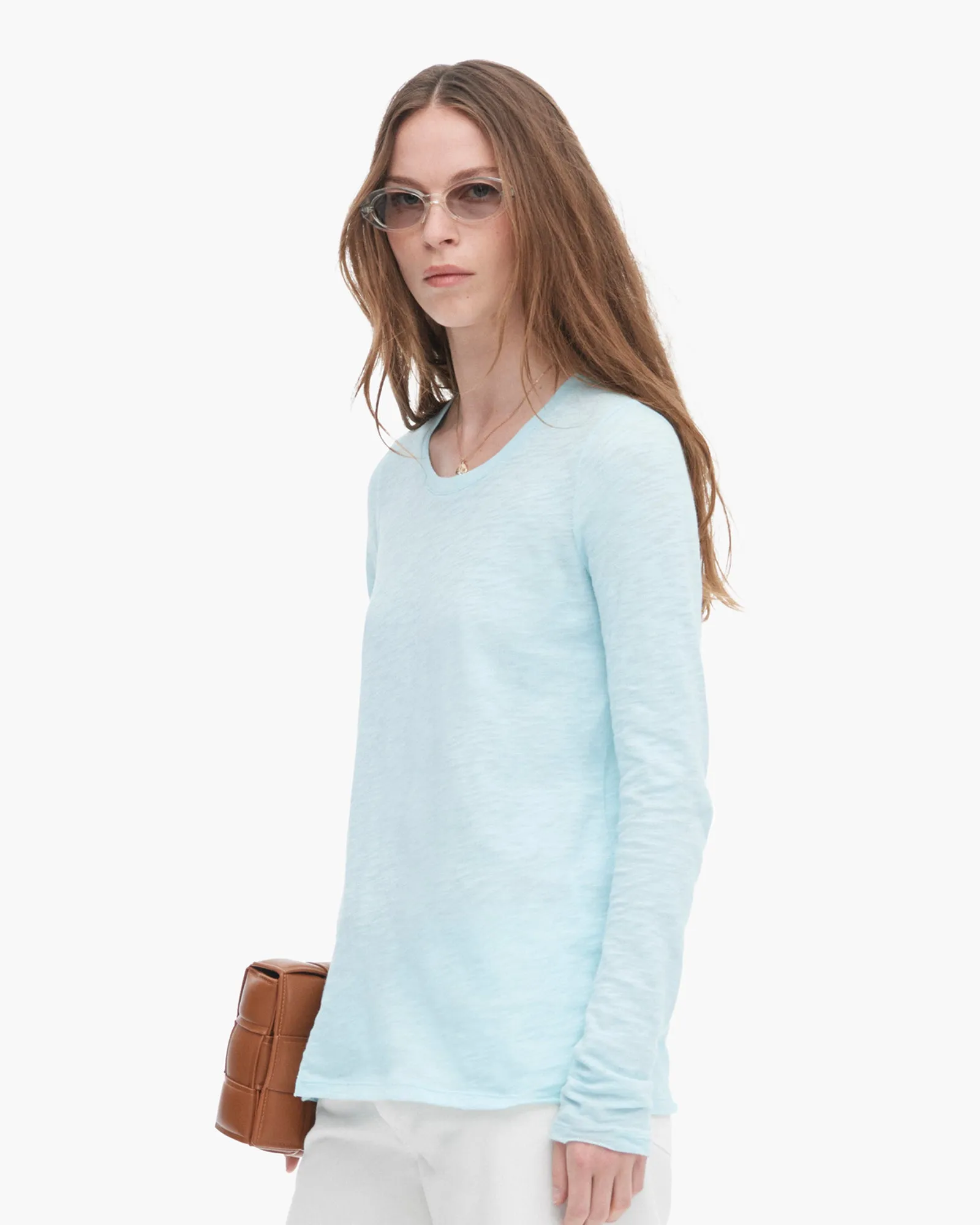 Slub Jersey Long Sleeve Destroyed Crew - Ocean Blue Outdoor Leisure Look