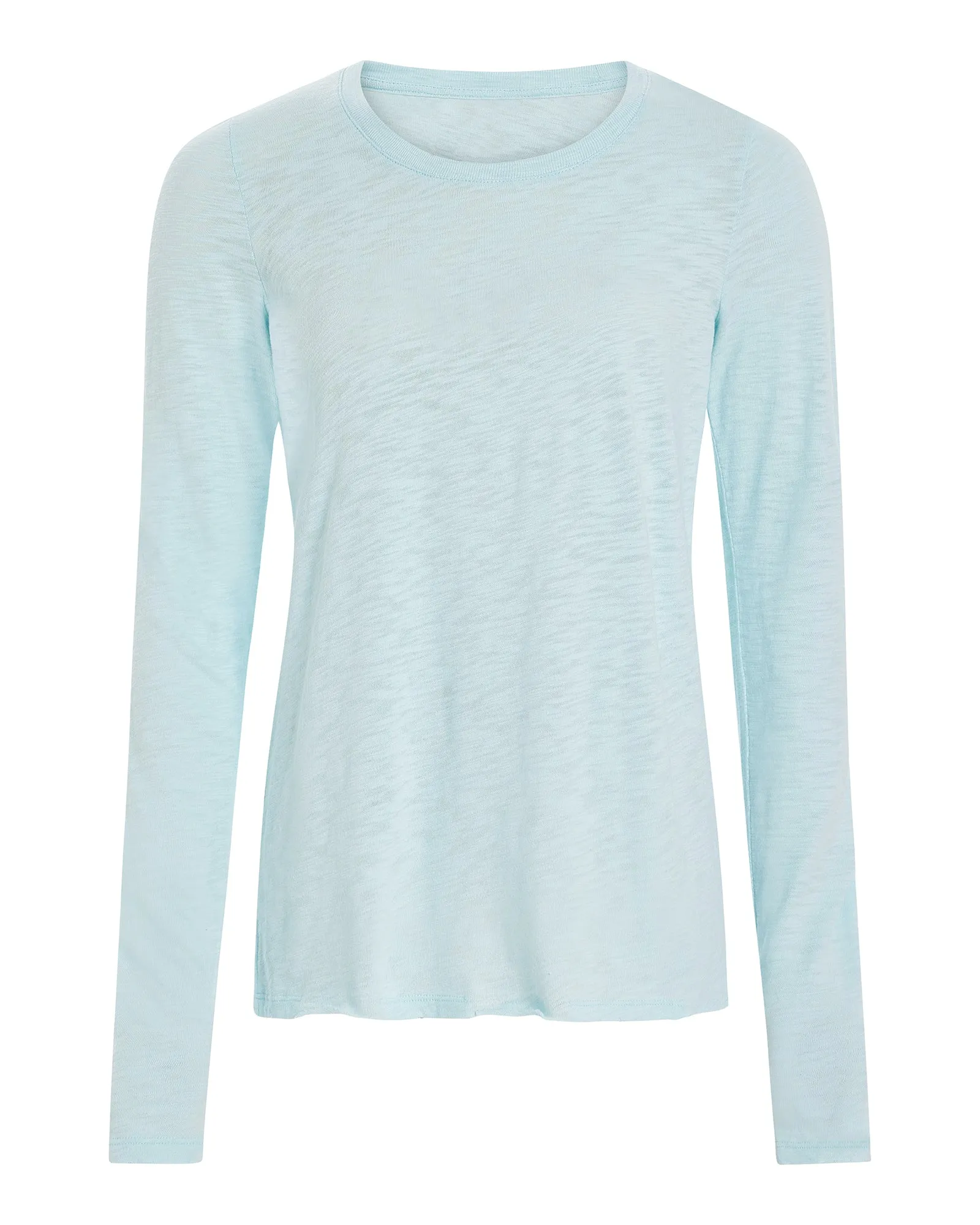 UV Protective Coating Slub Jersey Long Sleeve Destroyed Crew - Ocean Blue