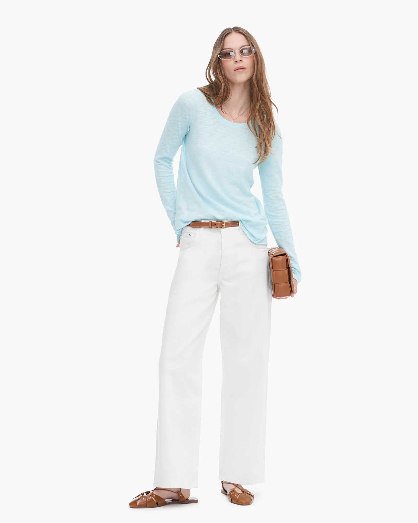 Slub Jersey Long Sleeve Destroyed Crew - Ocean Blue cyber monday