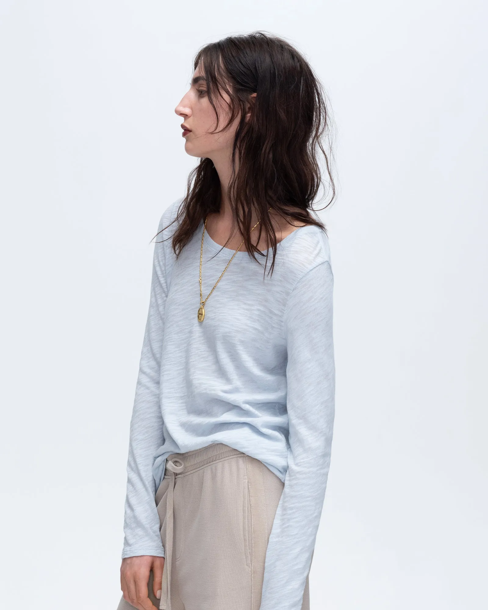 Fresh Look Slub Jersey Long Sleeve Destroyed Crew - Powder Blue