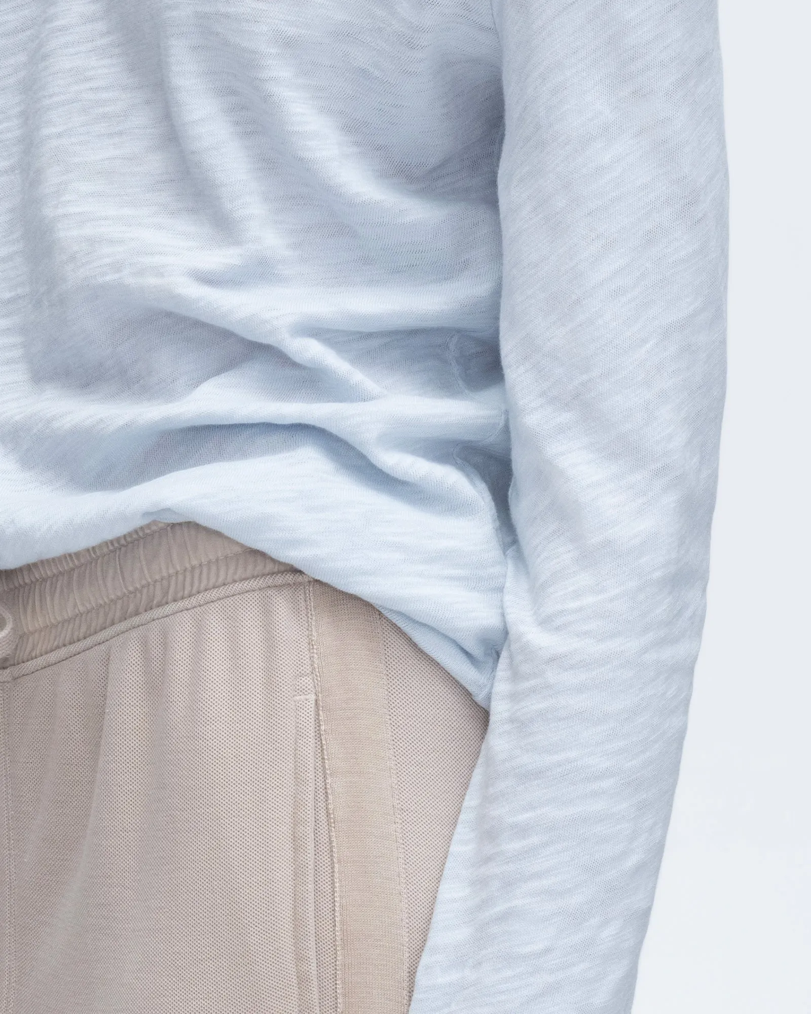 Sleek Stretch Fit Stylish Everyday Wear Slub Jersey Long Sleeve Destroyed Crew - Powder Blue