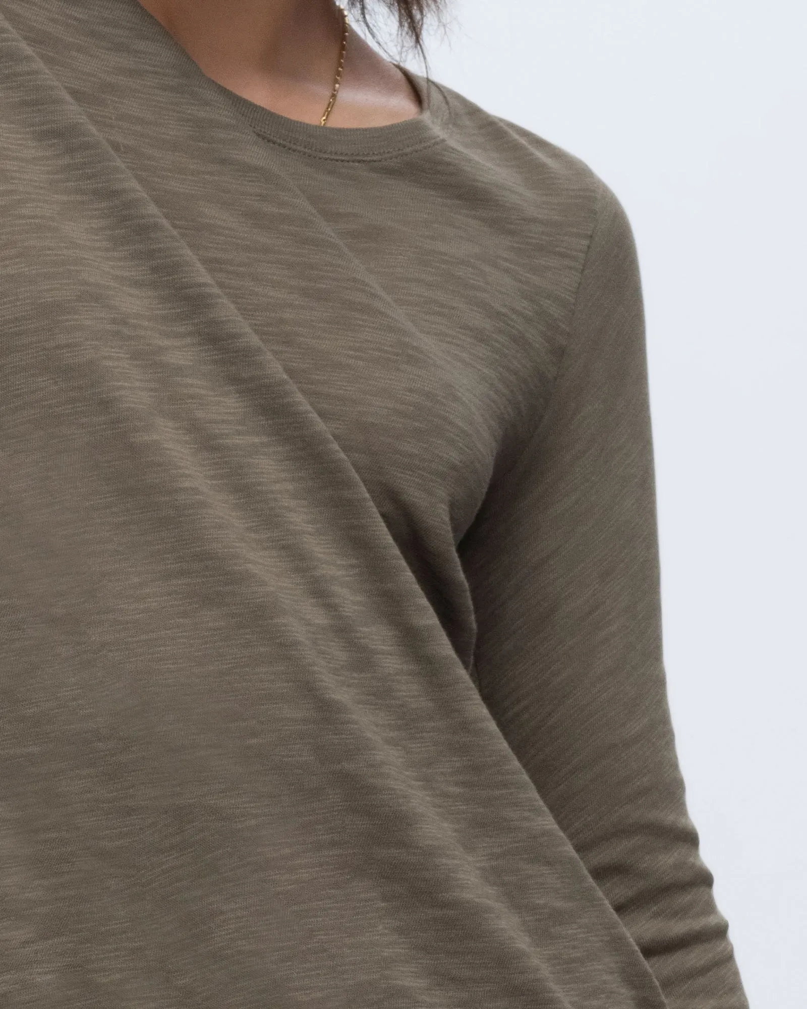 Pullover Buttery Soft Fabric Slub Jersey Long Sleeve Destroyed Wash Tee - Army