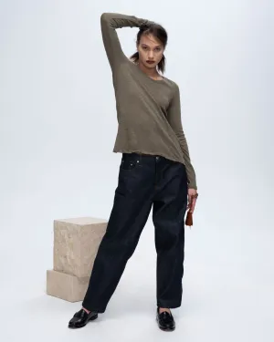 Comfy Fit Wear Casual Performance Fit Slub Jersey Long Sleeve Destroyed Wash Tee - Army