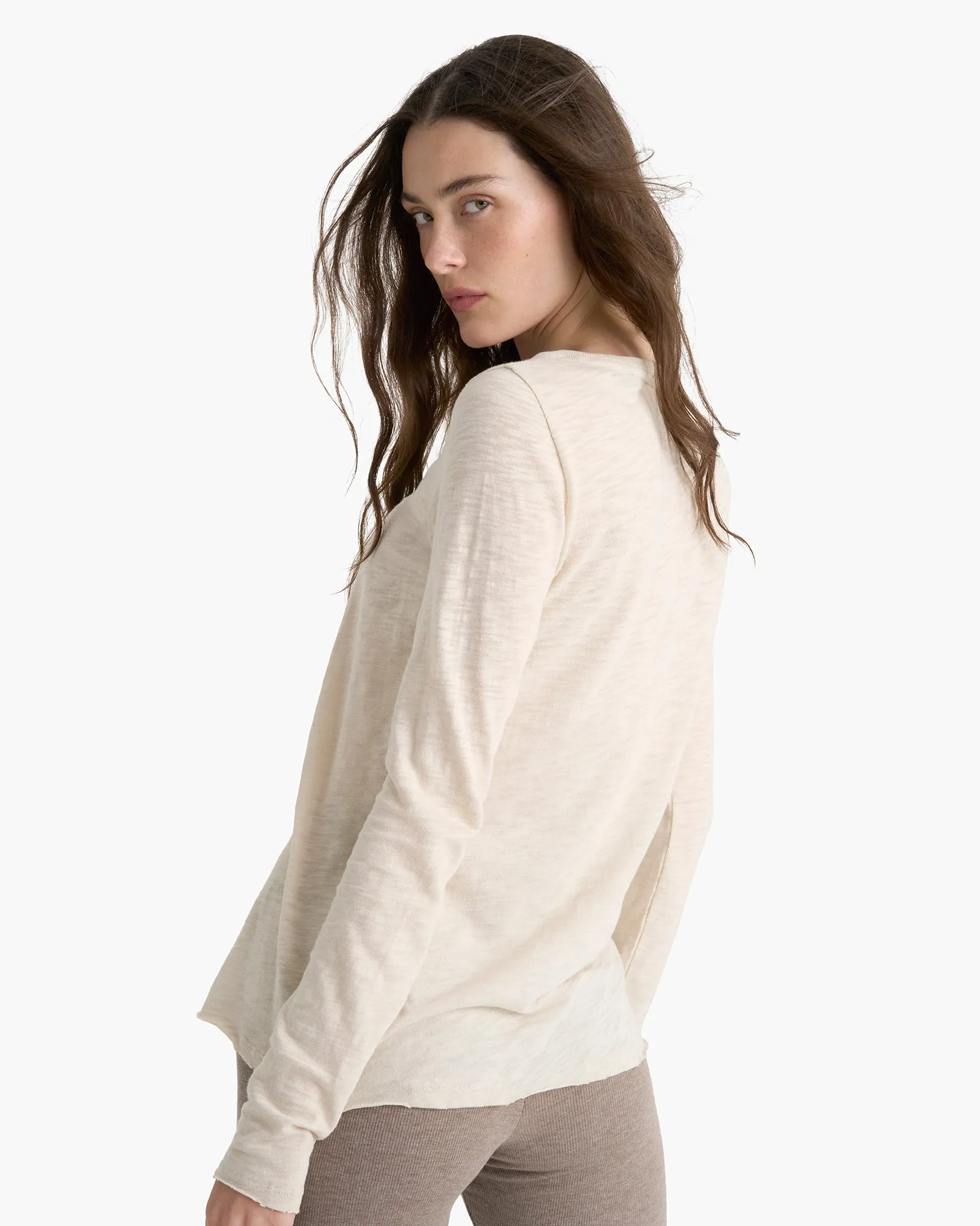 Slub Jersey Long Sleeve Destroyed Wash Tee - Bleached Oak Multi Panel Structure