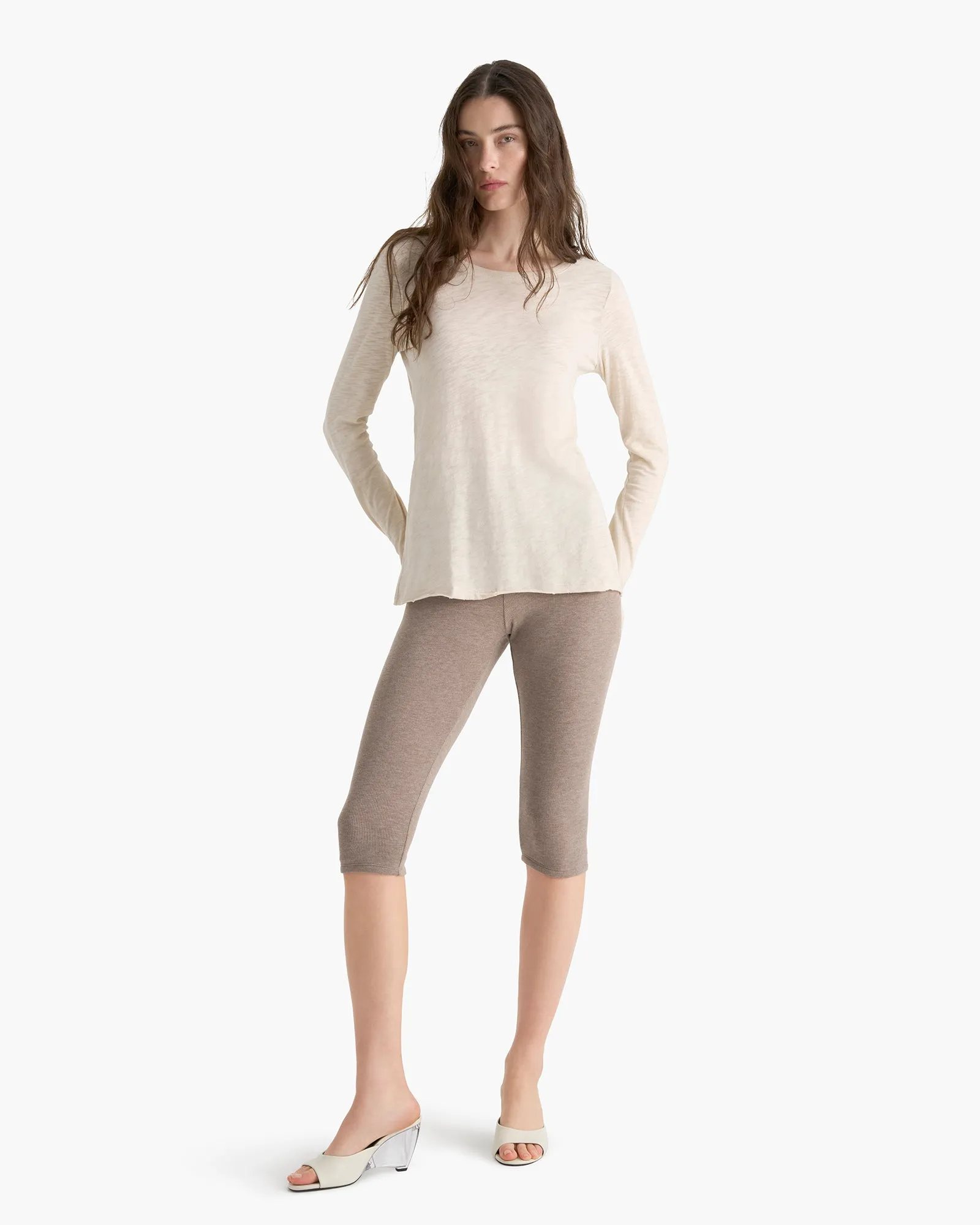 Slub Jersey Long Sleeve Destroyed Wash Tee - Bleached Oak Urban Trend Durable Knitwear