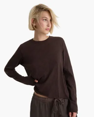 Urban Style Slub Jersey Long Sleeve Destroyed Wash Tee -  Dark Chocolate