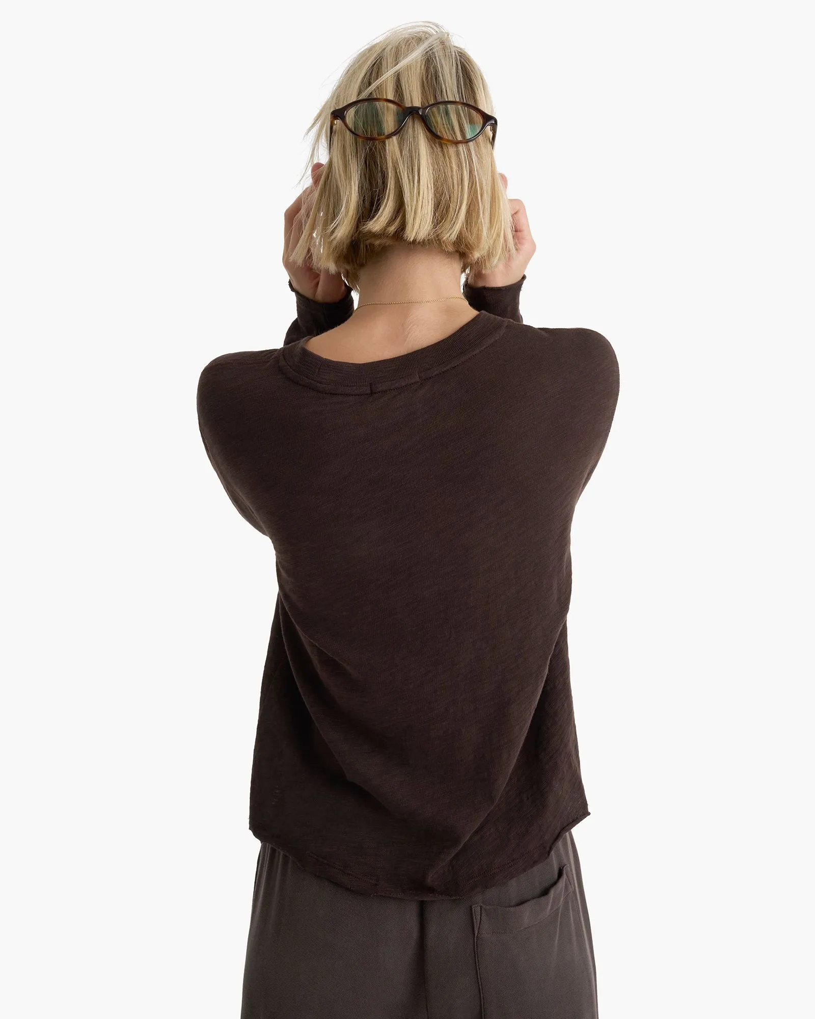 Slub Jersey Long Sleeve Destroyed Wash Tee -  Dark Chocolate Indoor clothing