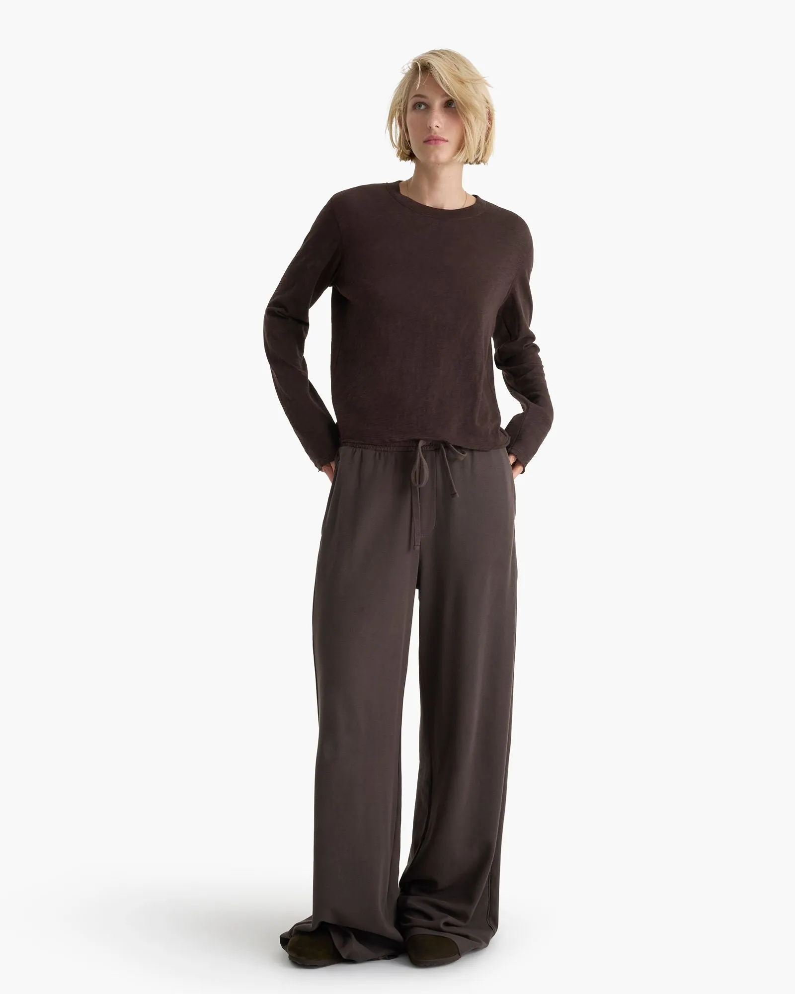 Slub Jersey Long Sleeve Destroyed Wash Tee -  Dark Chocolate Chill Design