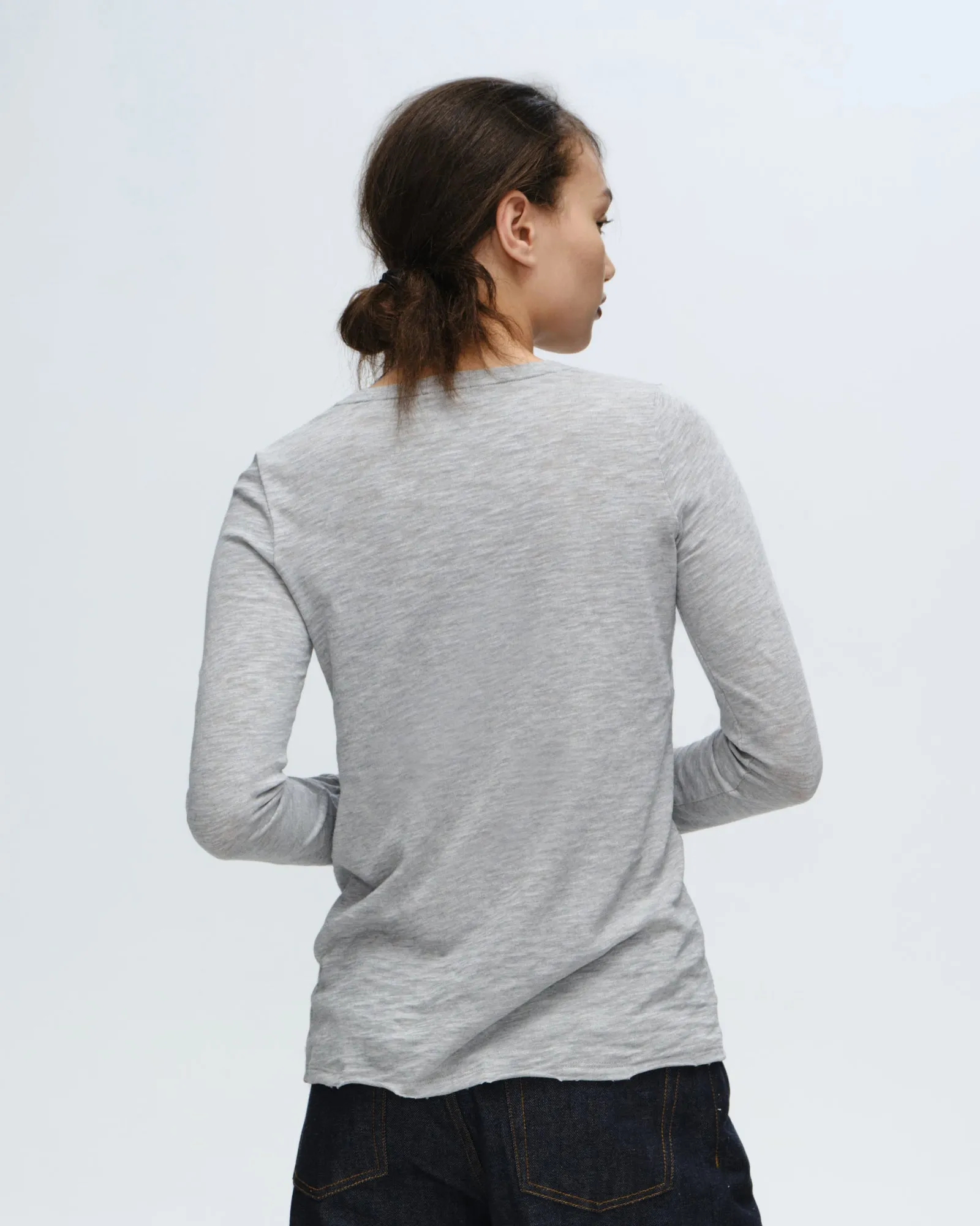 Slub Jersey Long Sleeve Destroyed Wash Tee - Heather Grey Effortless Look