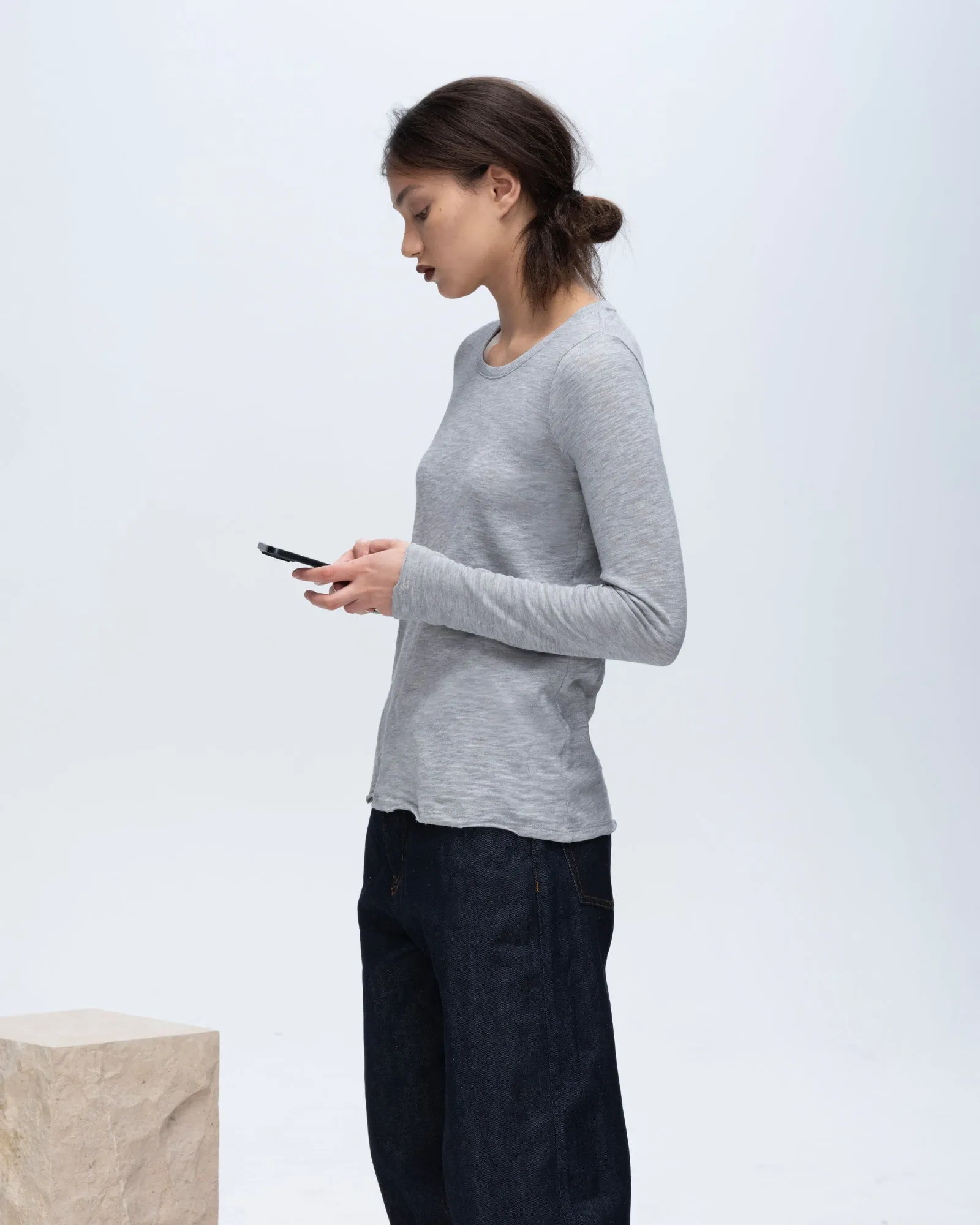 Slub Jersey Long Sleeve Destroyed Wash Tee - Heather Grey Fashion-Forward Look Perfect Wear