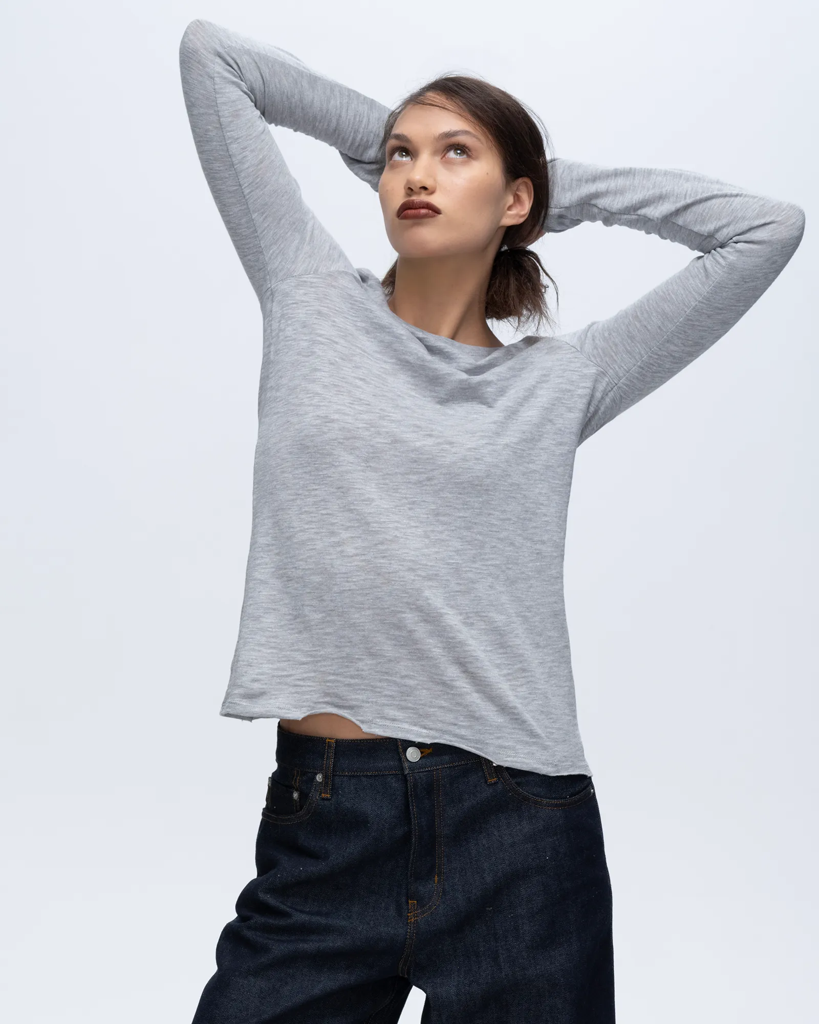 Comfy and Soft Slub Jersey Long Sleeve Destroyed Wash Tee - Heather Grey