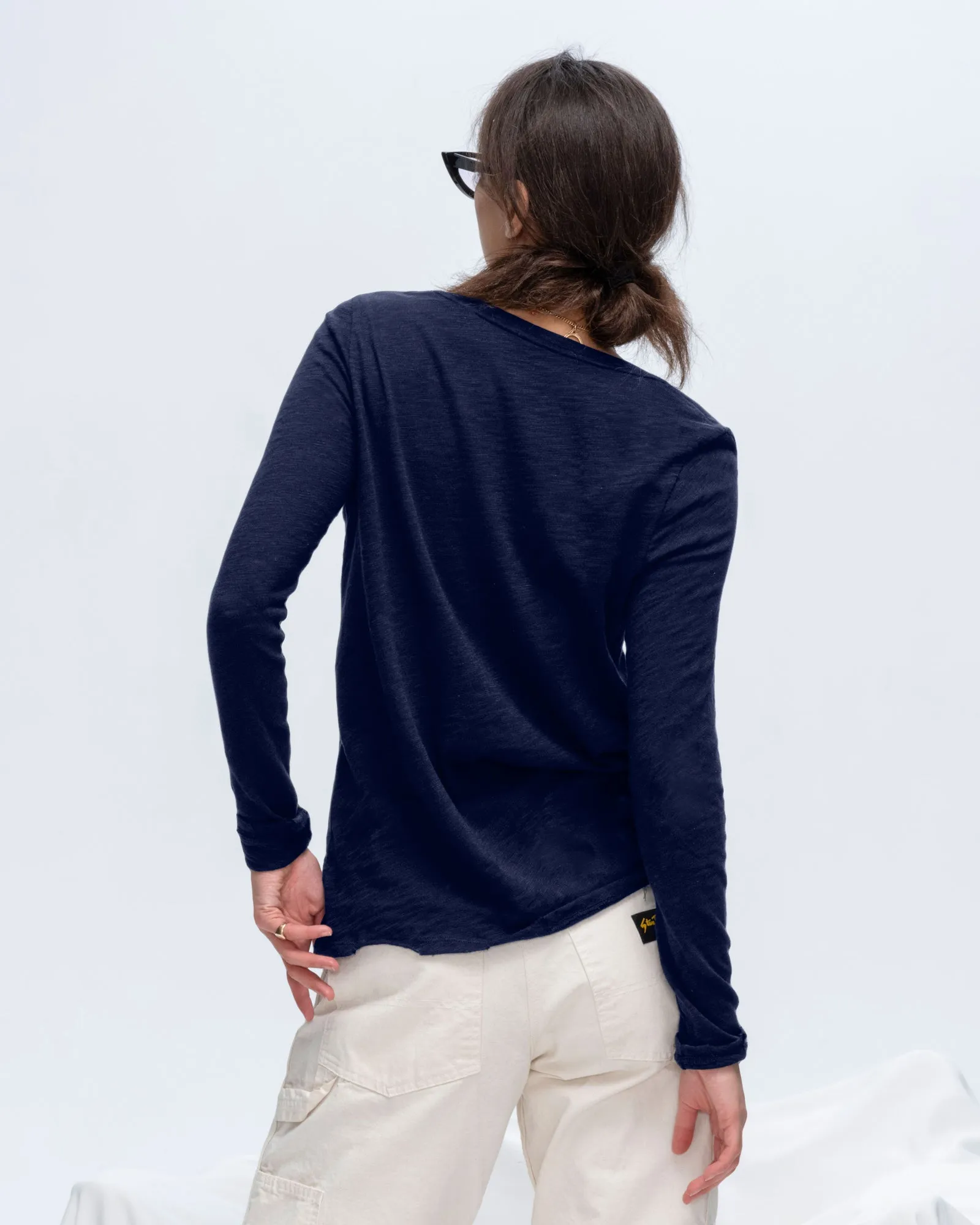 Slub Jersey Long Sleeve V-Neck Tee - Midnight Day-to-Night Look