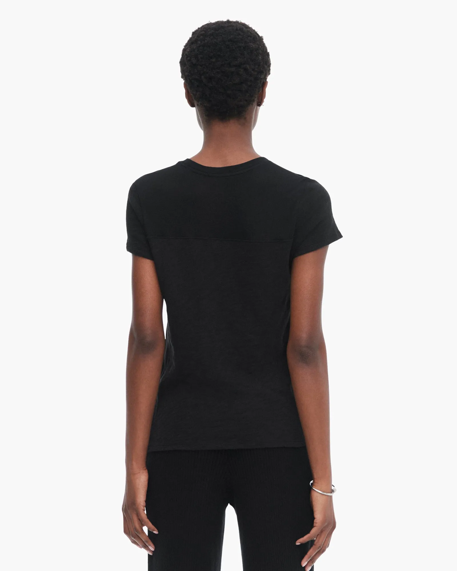 Soft Material Slub Jersey Mixed Media Schoolboy Crew Neck Tee - Black