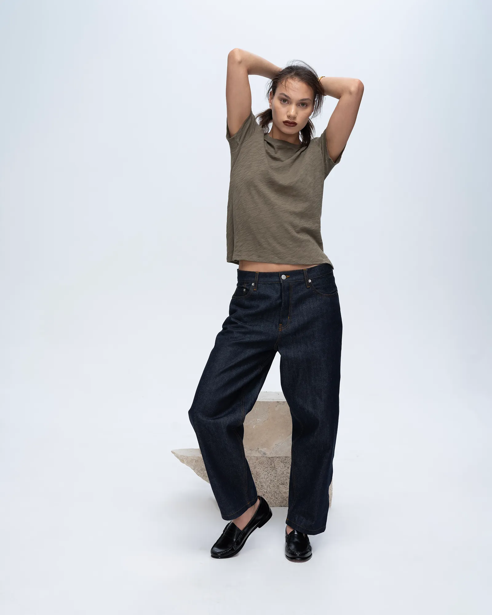 Slub Jersey Schoolboy Crew Neck Tee - Army No Shrink Technology