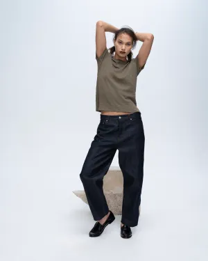 Slub Jersey Schoolboy Crew Neck Tee - Army No Shrink Technology