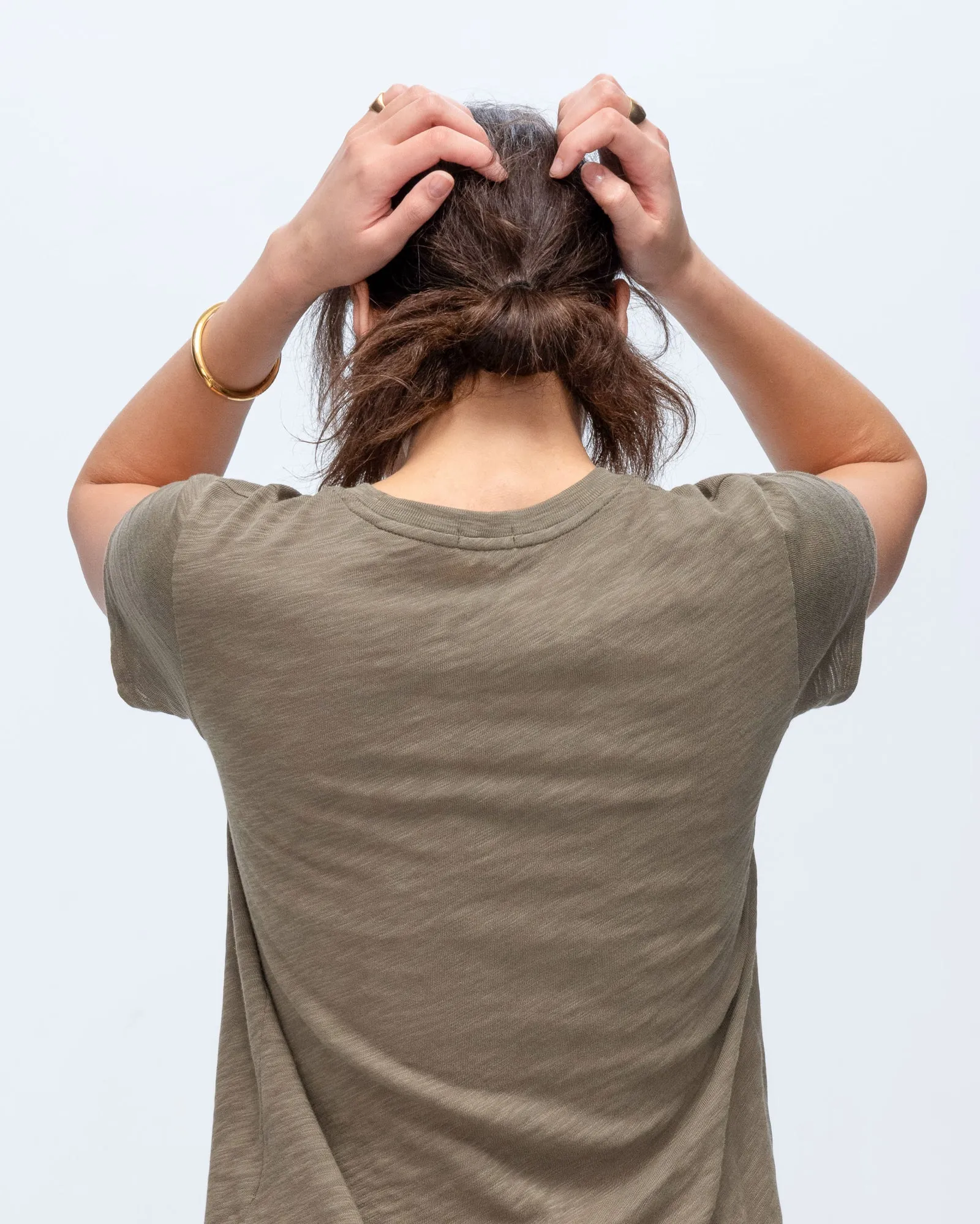 All-Season Comfort Wear Flatlock stitching Slub Jersey Schoolboy Crew Neck Tee - Army