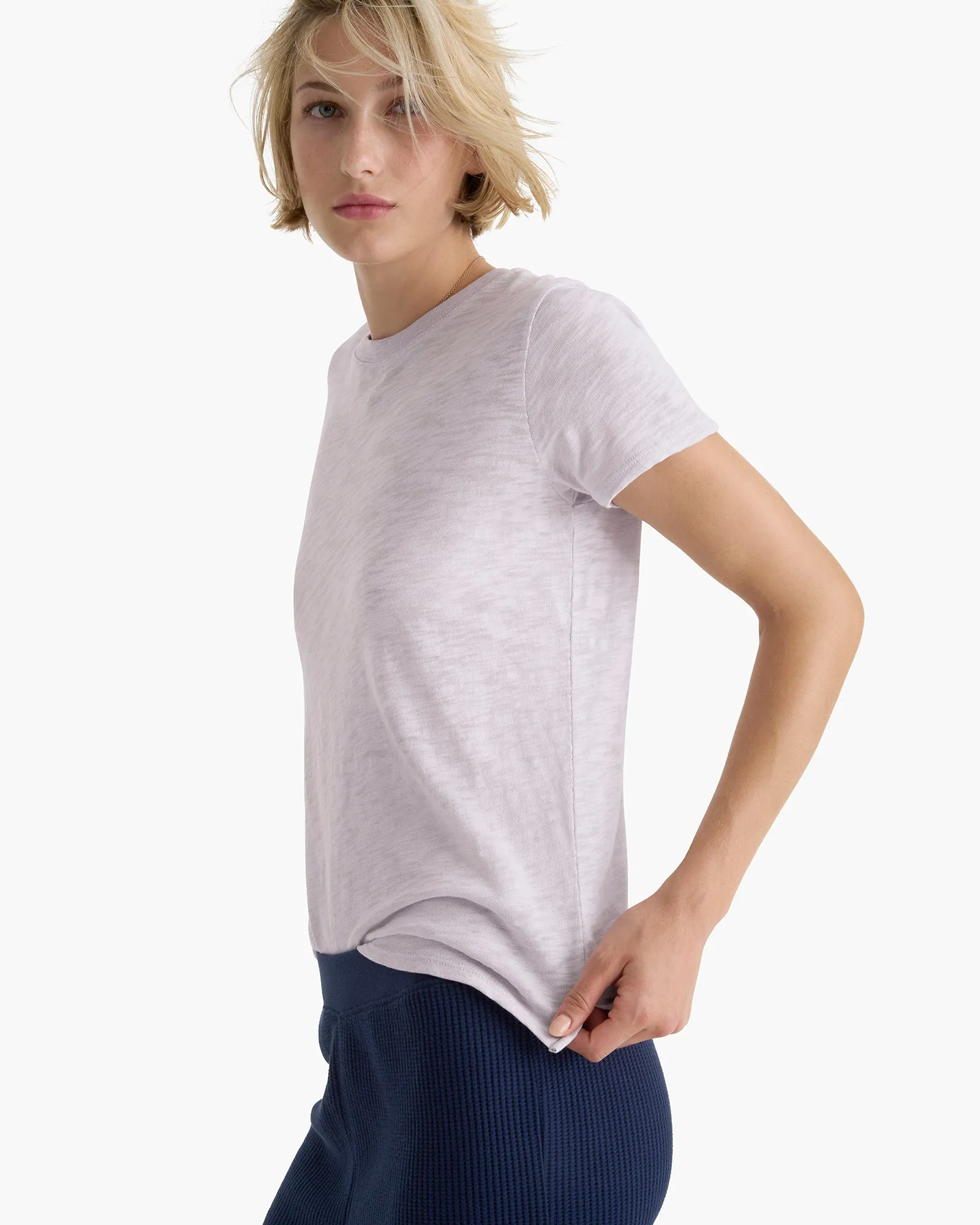 Slub Jersey Schoolboy Crew Neck Tee - Faded Lavender Slim Comfort Moisture Wicking Fabric