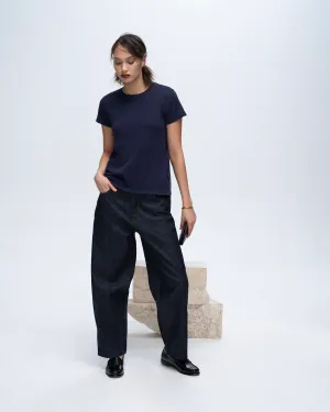 Summer Style Comfy Layering Slub Jersey Schoolboy Crew Neck Tee - Midnight