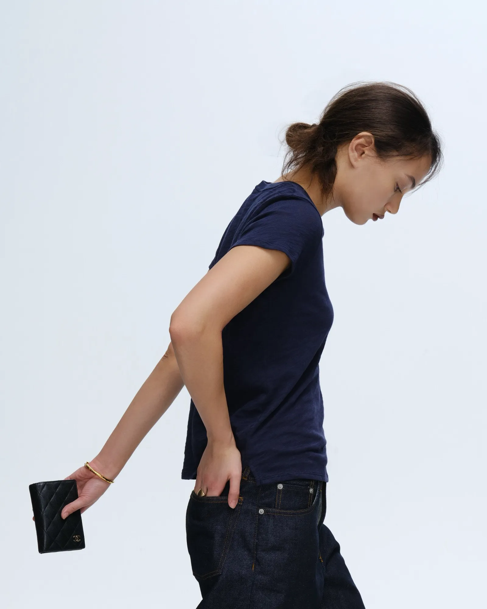 Soft Stretch Fit Slub Jersey Schoolboy Crew Neck Tee - Midnight