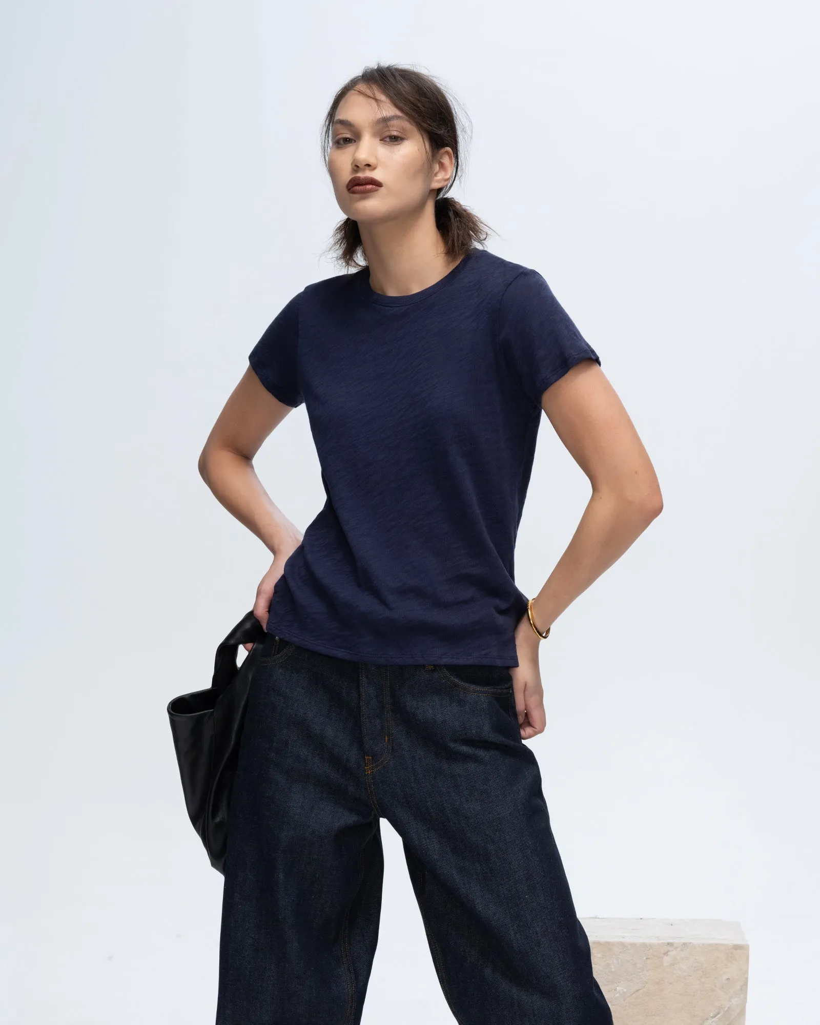 UltraSoftBrushedInterior Slub Jersey Schoolboy Crew Neck Tee - Midnight