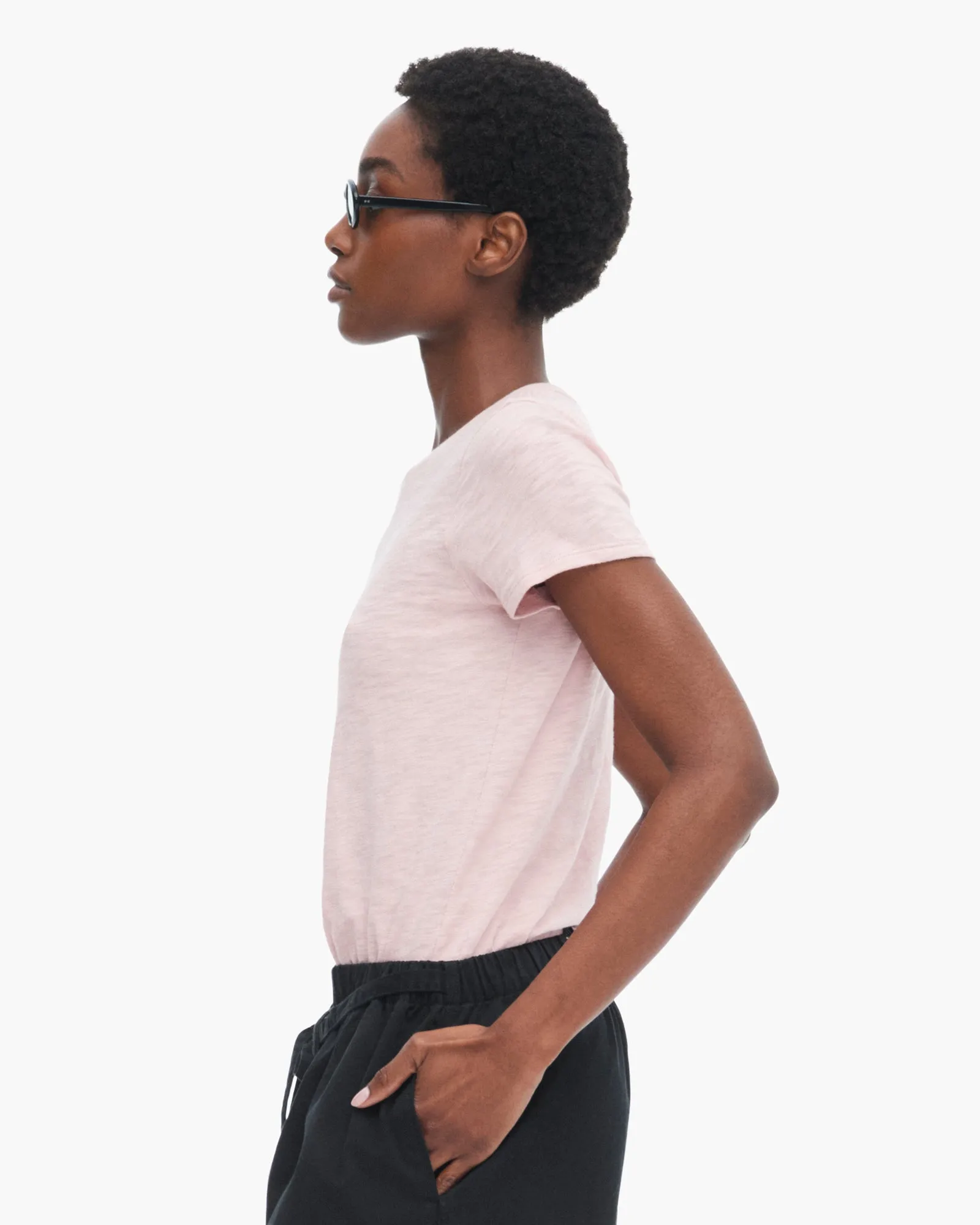 Holiday Outfit Style Soft Brushed Finish Slub Jersey Schoolboy Short Sleeve Crew Neck Tee - English Rose