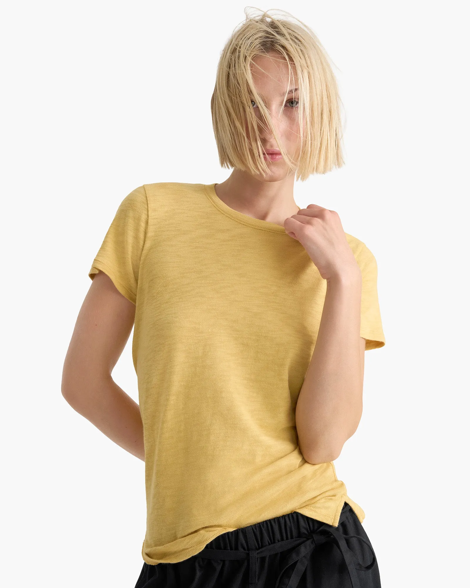 Slub Jersey Schoolboy Short Sleeve Crew Neck Tee - Sunflower Layering Essential