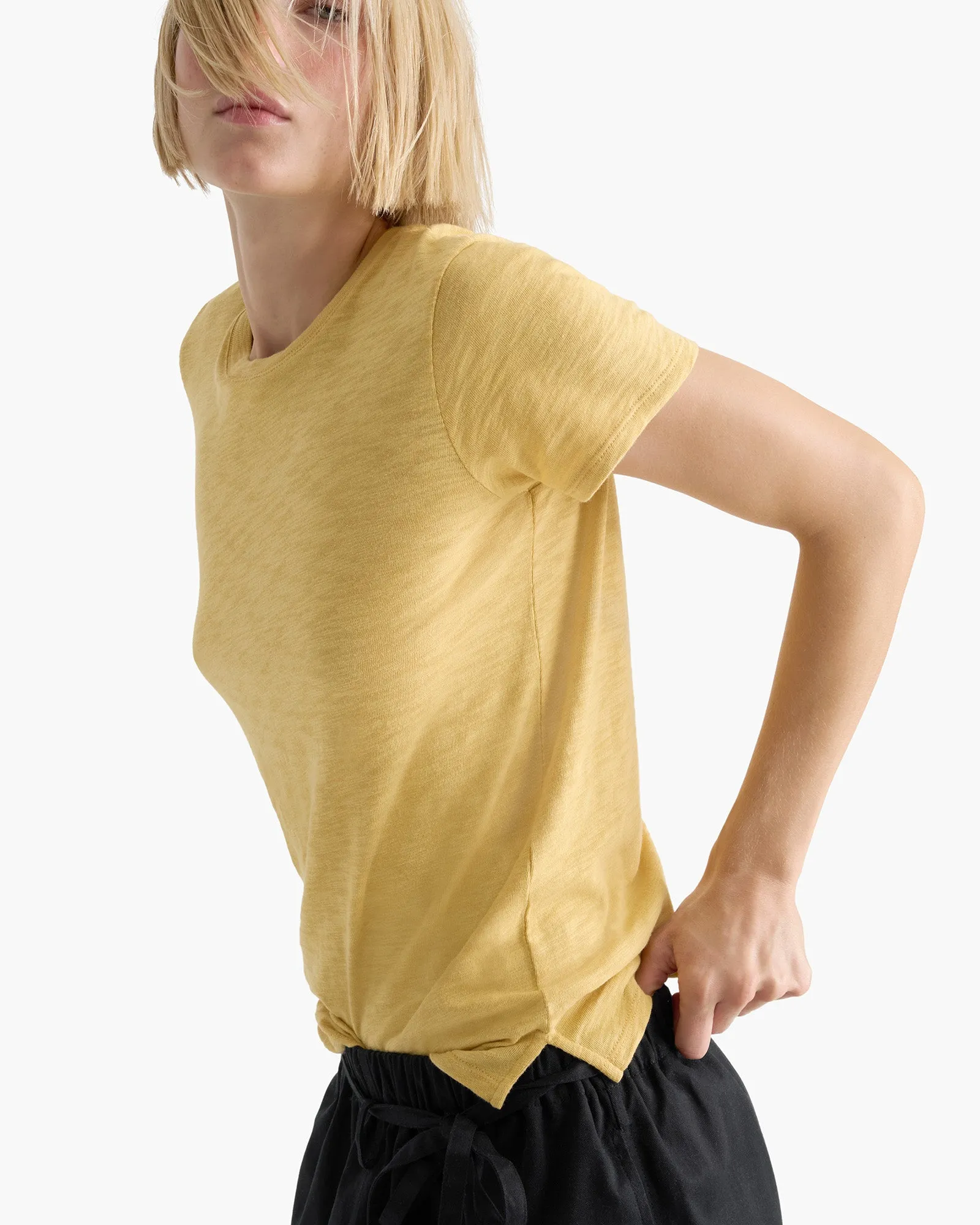 Casual Essentials Wear Layering Essential Slub Jersey Schoolboy Short Sleeve Crew Neck Tee - Sunflower