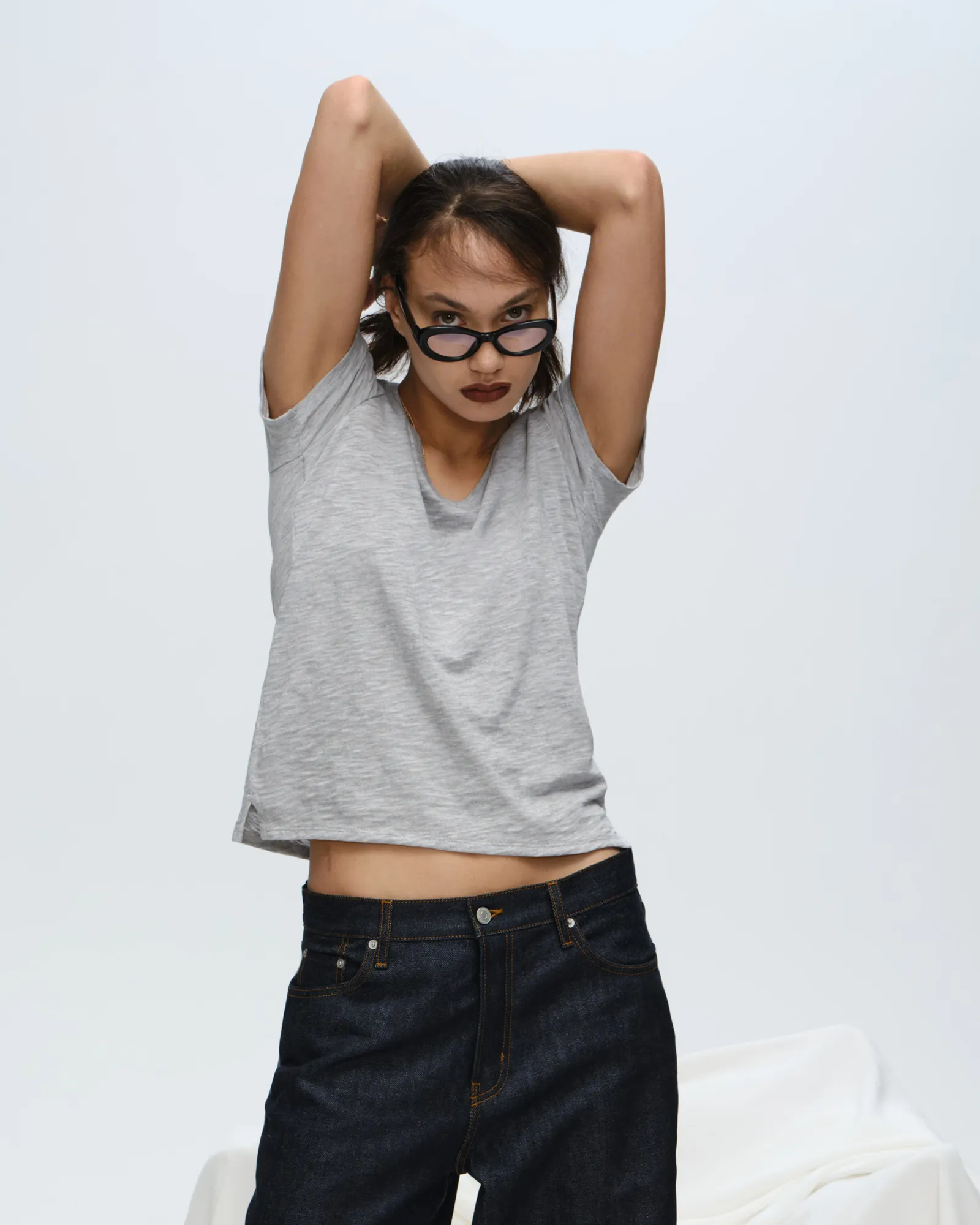 Slub Jersey Schoolboy V-Neck Tee - Heather Grey Eco friendly materials Hiking durability