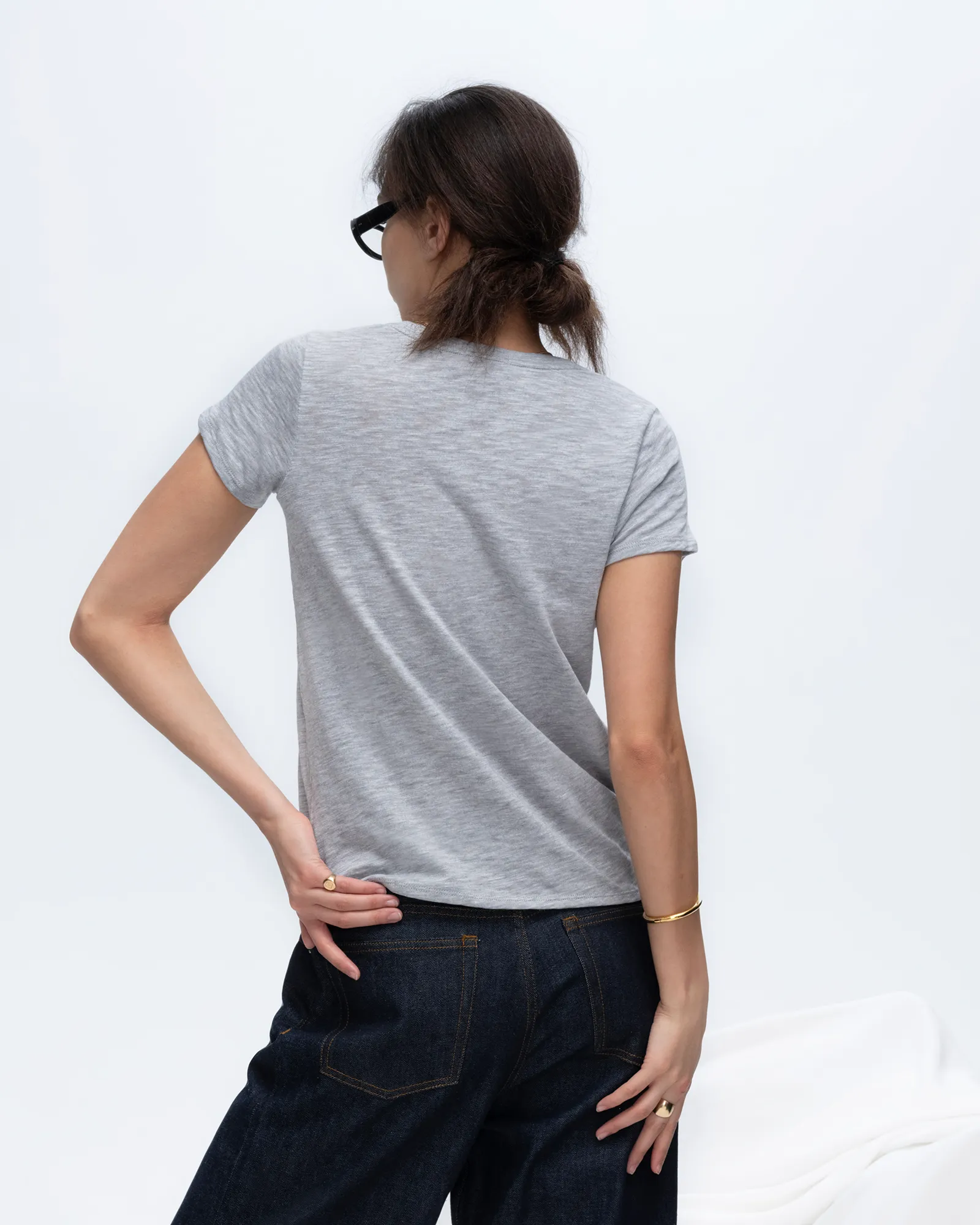 Slub Jersey Schoolboy V-Neck Tee - Heather Grey Classic Smart