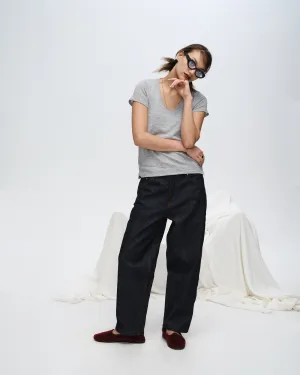 Seasonal Outfit Slub Jersey Schoolboy V-Neck Tee - Heather Grey