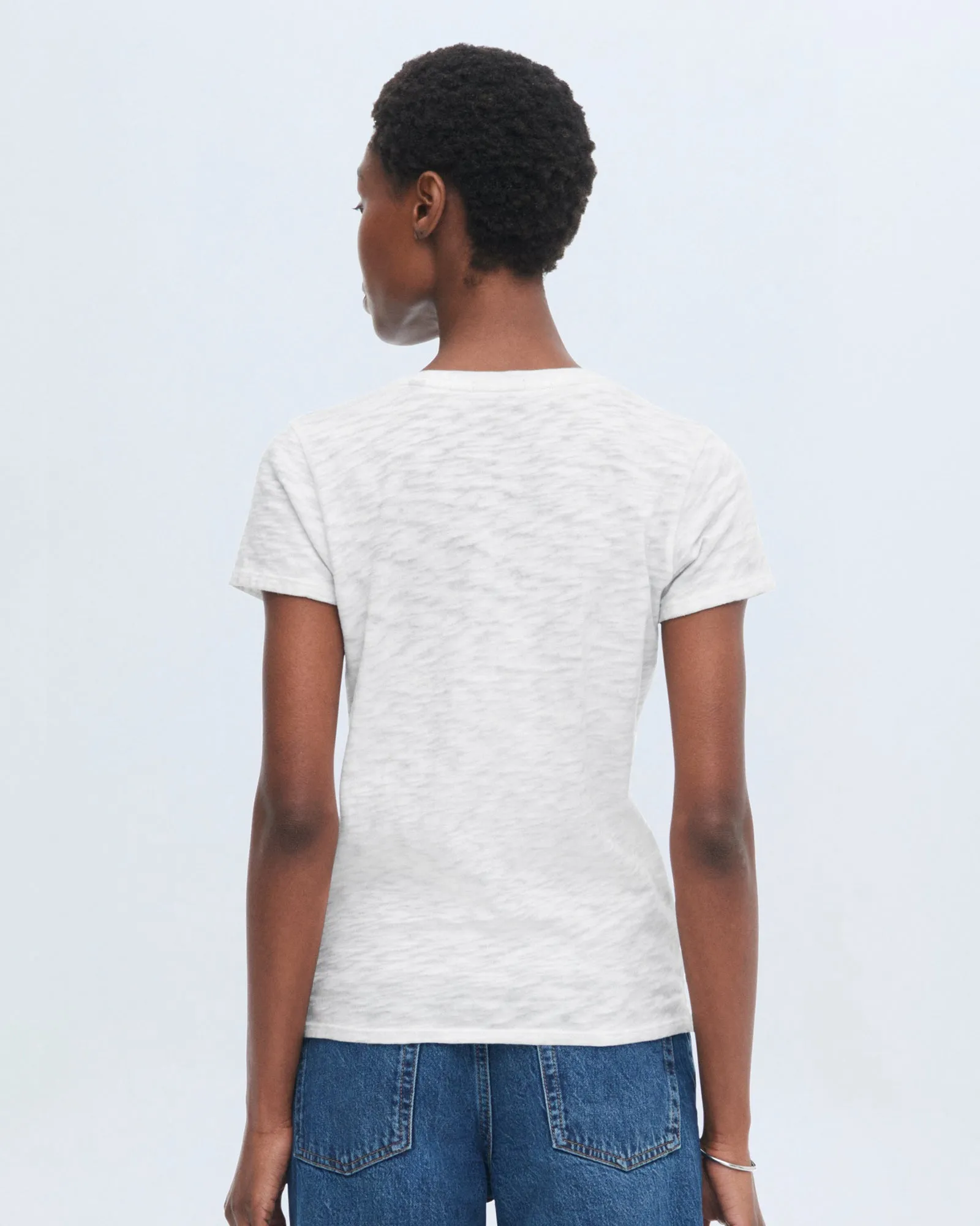 Layered Collar Hiking durability Slub Jersey Schoolboy V-Neck Tee - White