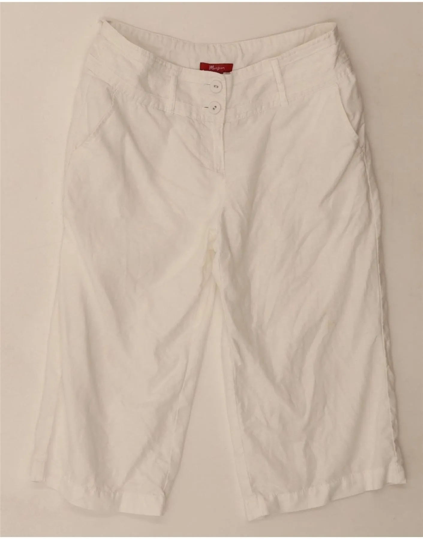 MONSOON Womens Bermuda Shorts UK 12 Medium W30 White Linen Lace Accent
