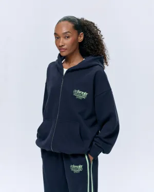 Comfy Streetwear Community Spirit Oversized Full Zip Hoodie - Navy Blue/Mint Green