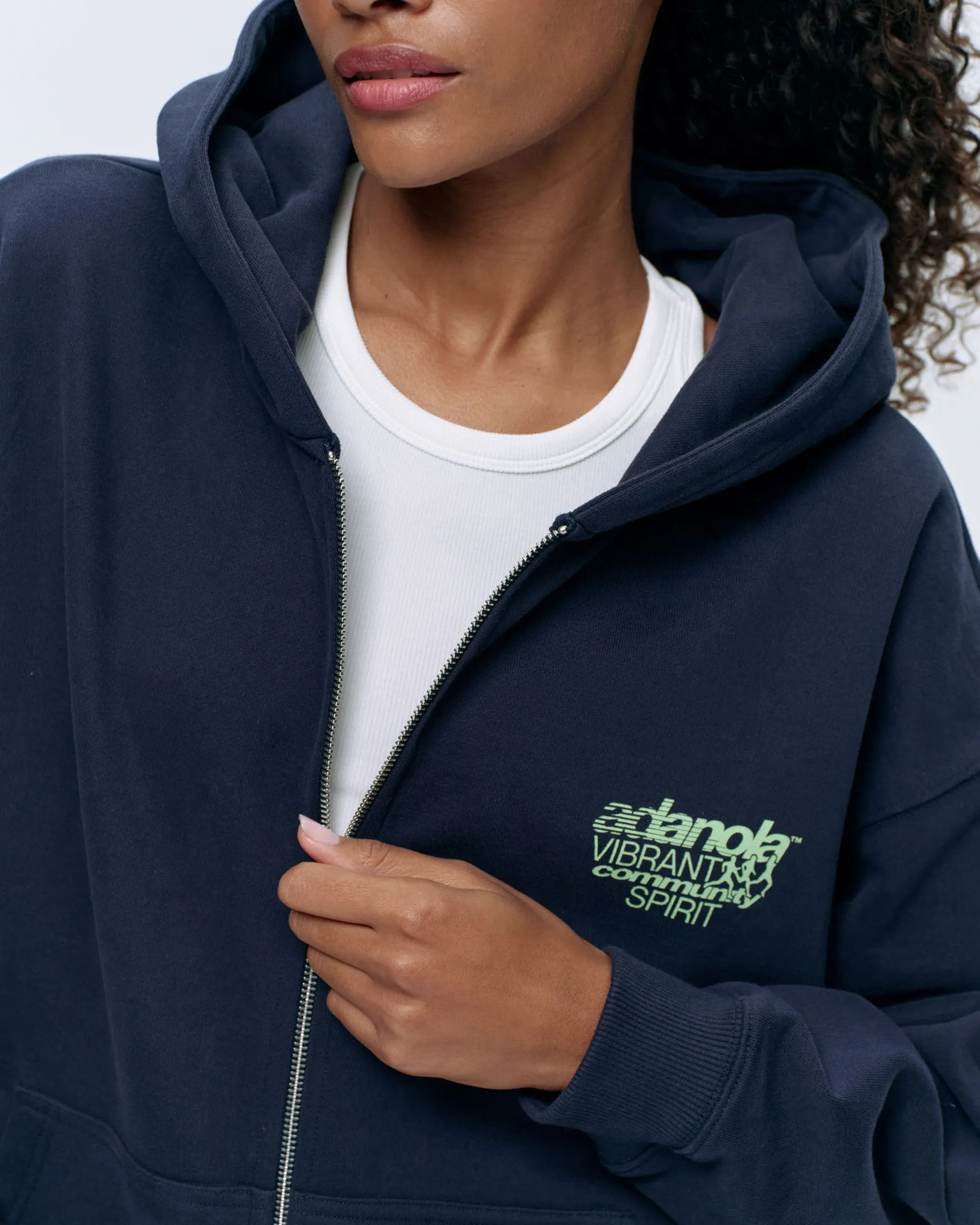 Community Spirit Oversized Full Zip Hoodie - Navy Blue/Mint Green product affordability