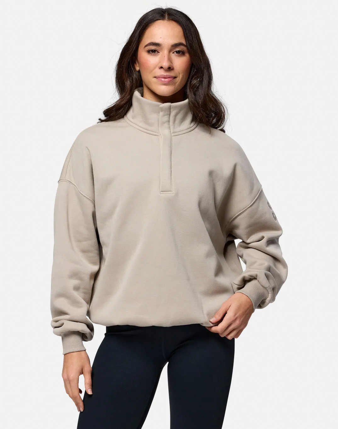 Adjustable Hood Plus Size Snap Collar Sierra Sweatshirt in Rich Taupe