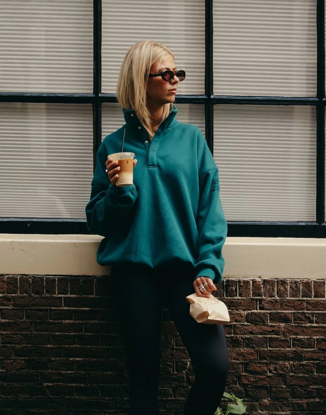 Snap Collar Sierra Sweatshirt in Teal sunny day wear Outdoor Minimal
