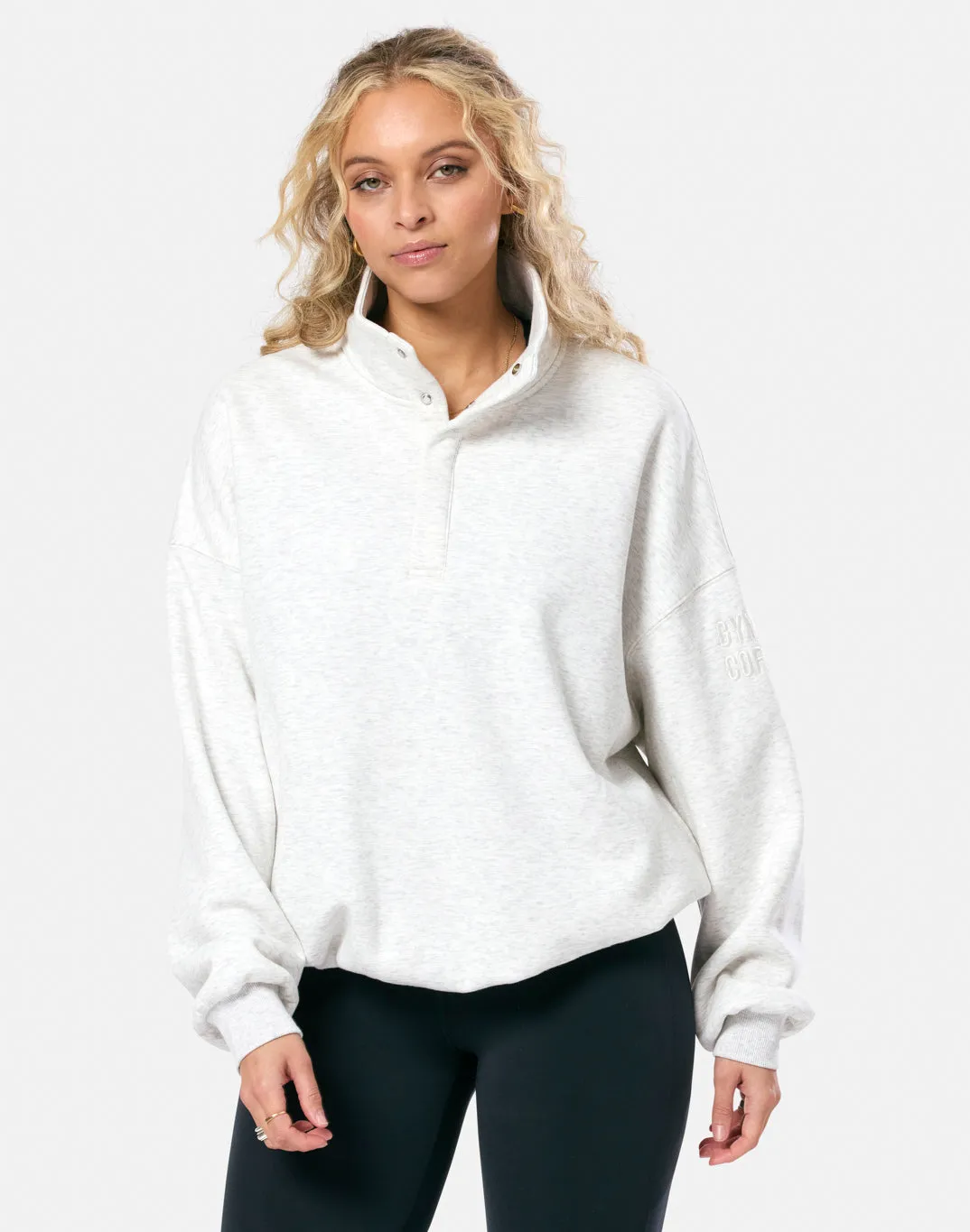 Snap Collar Sierra Sweatshirt in White Marl Street Casual Comfort Layering