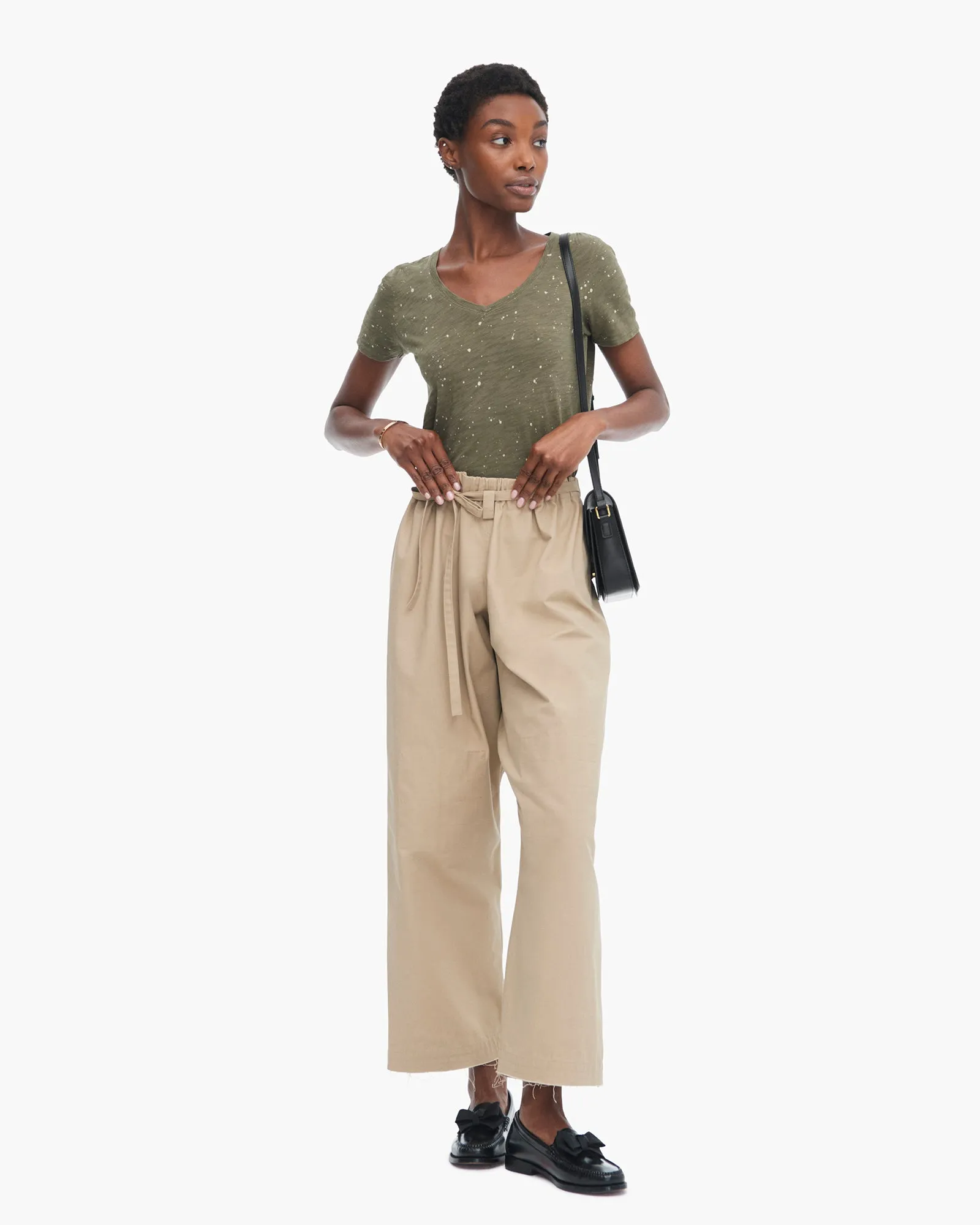 Slub Jersey Splatter Paint Classic Short Sleeve V-Neck Tee - Army-Faded Dune Relaxed Everyday Wear Urban Smart