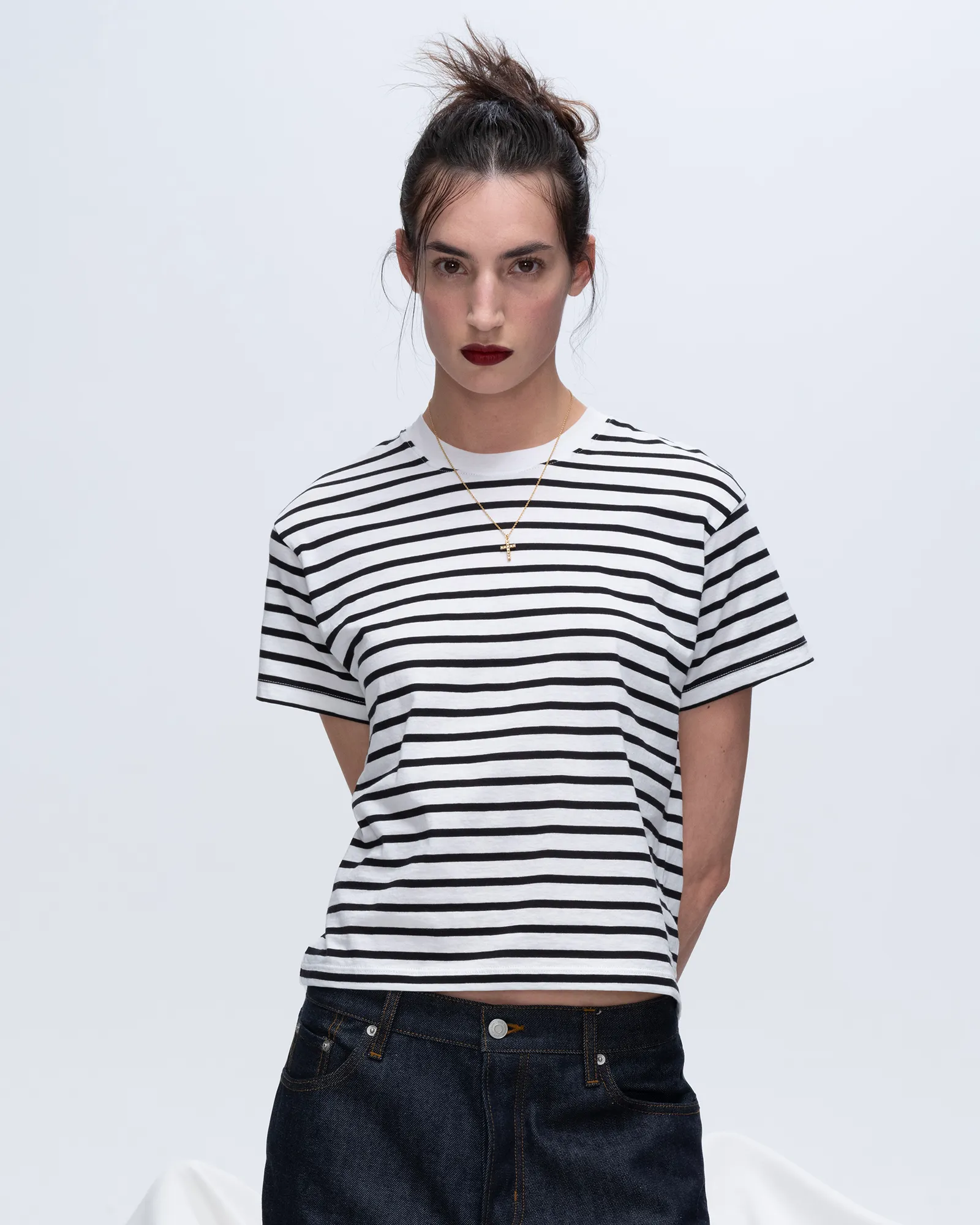 Classic Jersey Short Sleeve Boy Tee - Black/ White Stripe Vegan