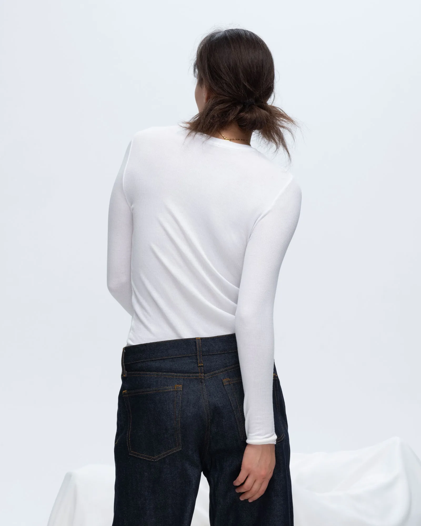 Modal Rib Long Sleeve Crew - White Cozy Comfort Light Layers