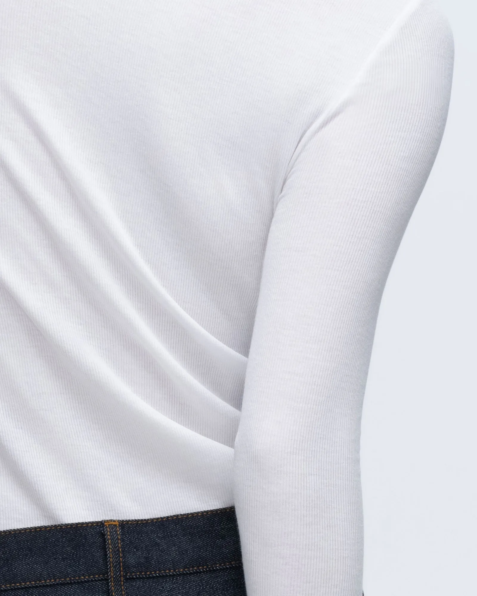 Modal Rib Long Sleeve Crew - White Breathable Layer NonRestrictive Cut