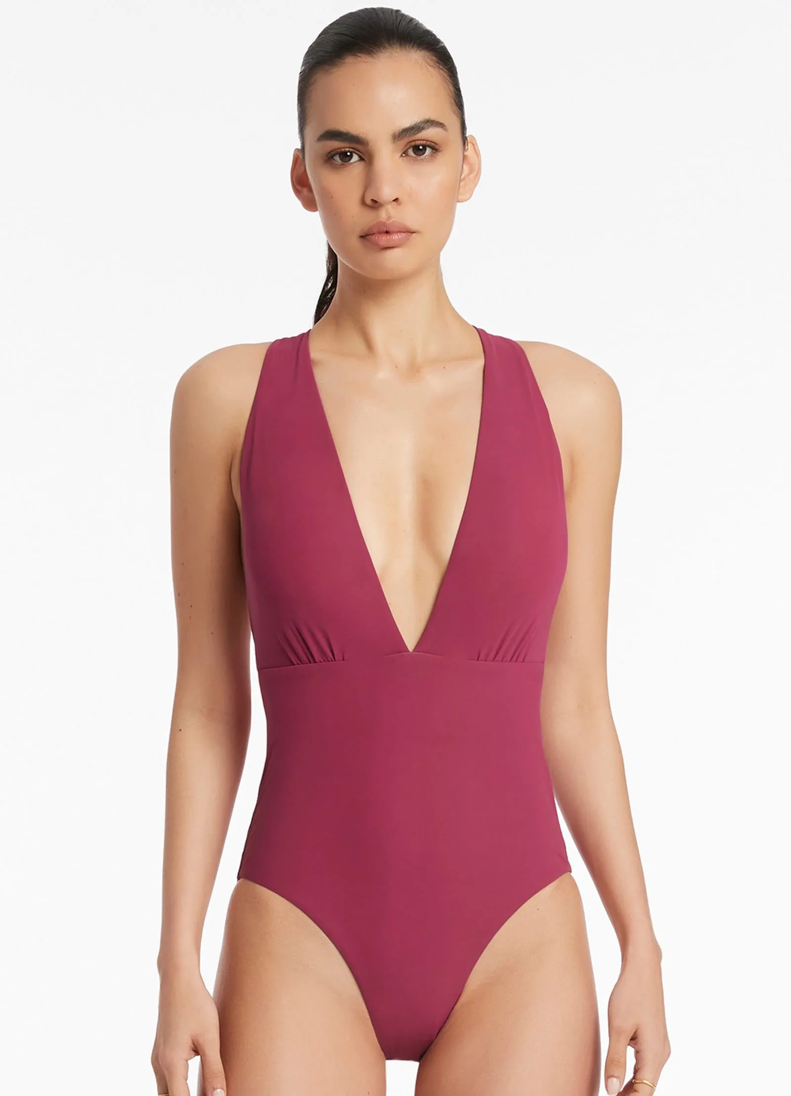 Modern Twist Water Resistant Jetset Plunge Loop Back One Piece  - Orchid