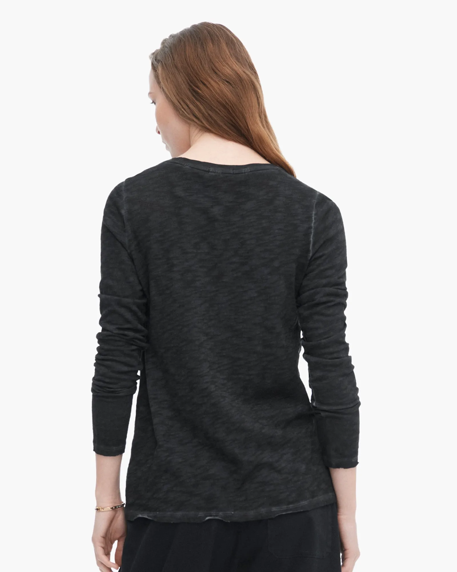 Leather combination Chafe Free Armhole Sublime Wash Slub Jersey Long Sleeve Destroyed Crew - Black