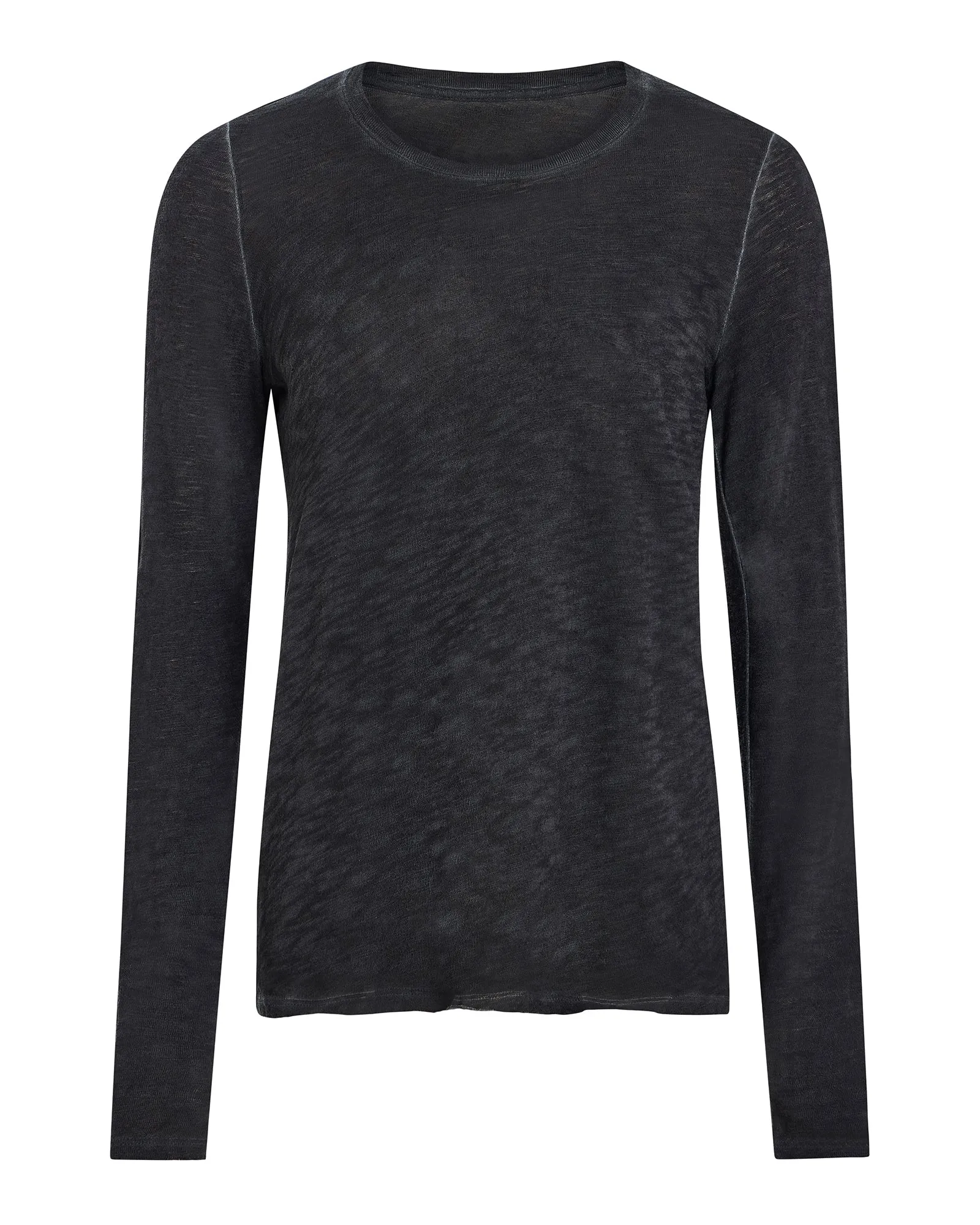 Classic Comfort Style Lightweight Wear Sublime Wash Slub Jersey Long Sleeve Destroyed Crew - Black