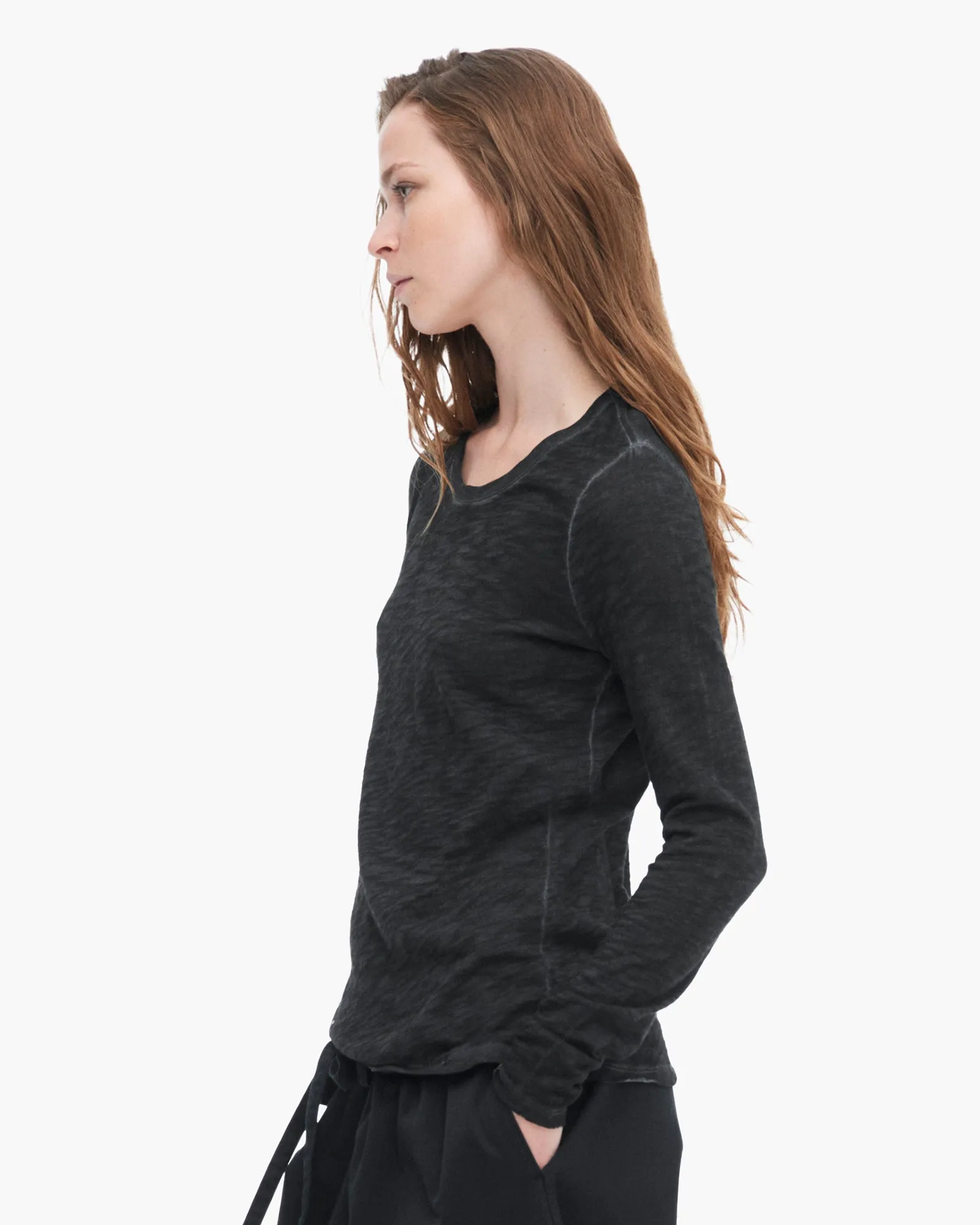 Sublime Wash Slub Jersey Long Sleeve Destroyed Crew - Black Stretch Fabric Technology Athletic Wear