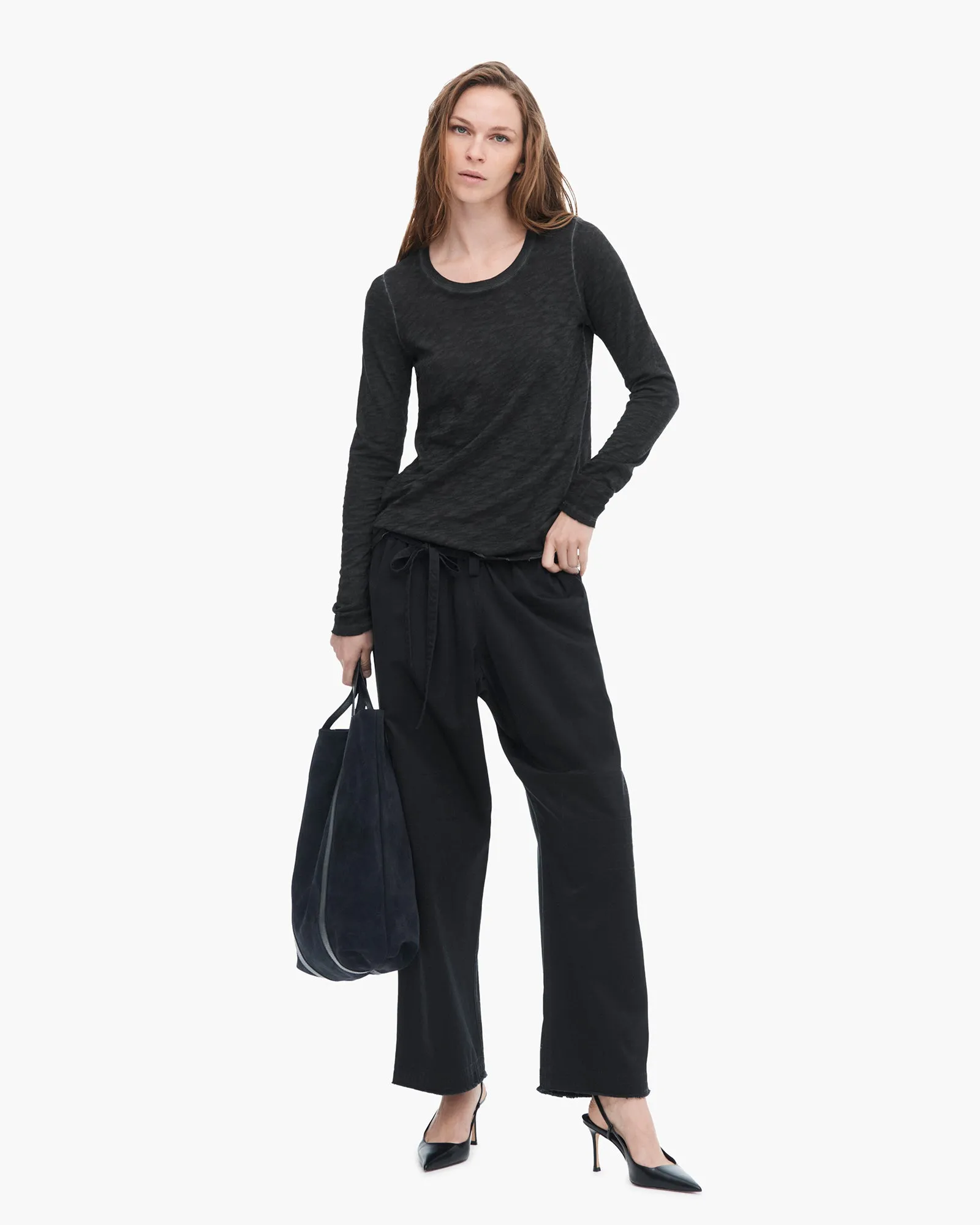 Sublime Wash Slub Jersey Long Sleeve Destroyed Crew - Black Effortless Wear