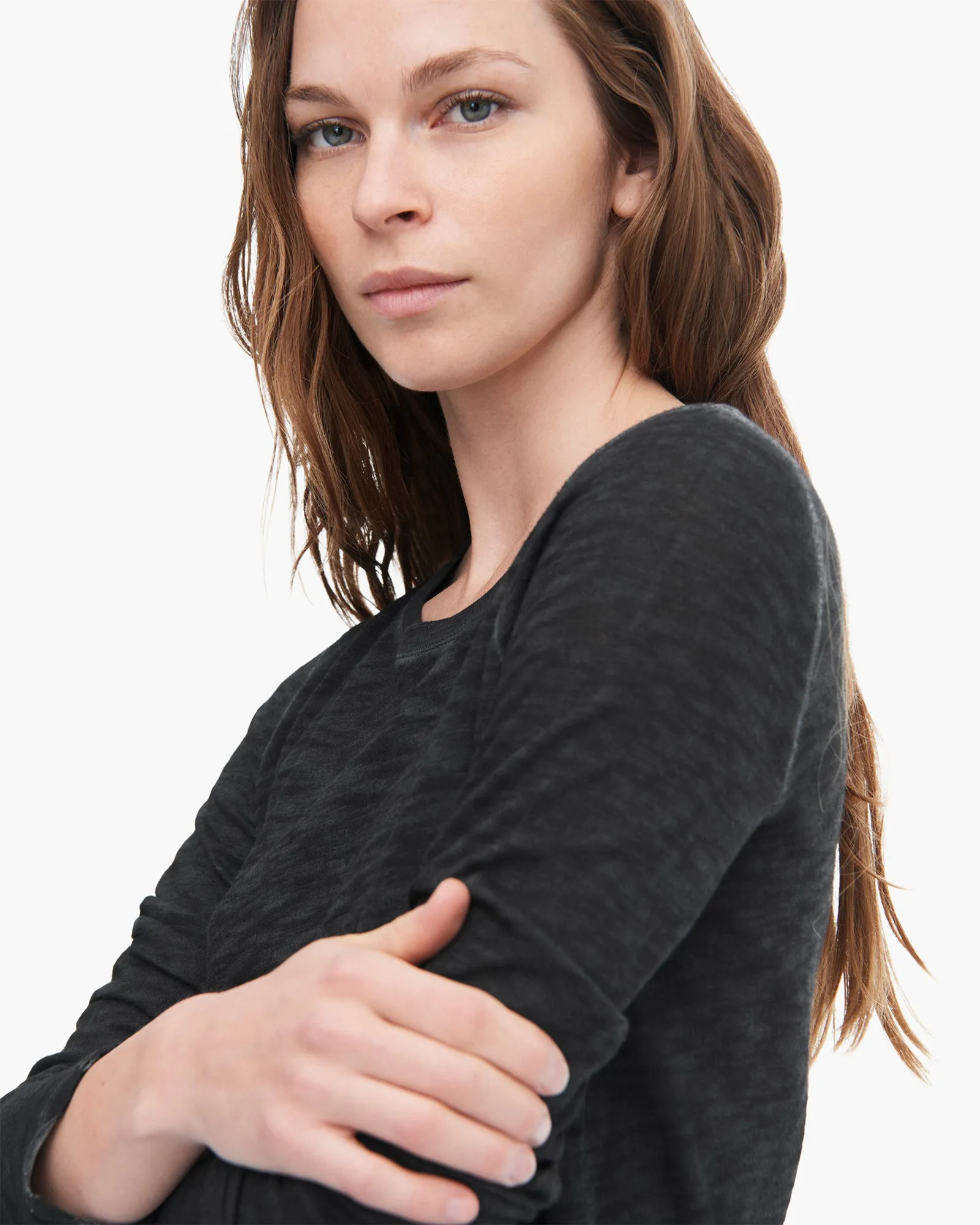 Sublime Wash Slub Jersey Long Sleeve Destroyed Crew - Black Everyday Comfort Comfy Layering